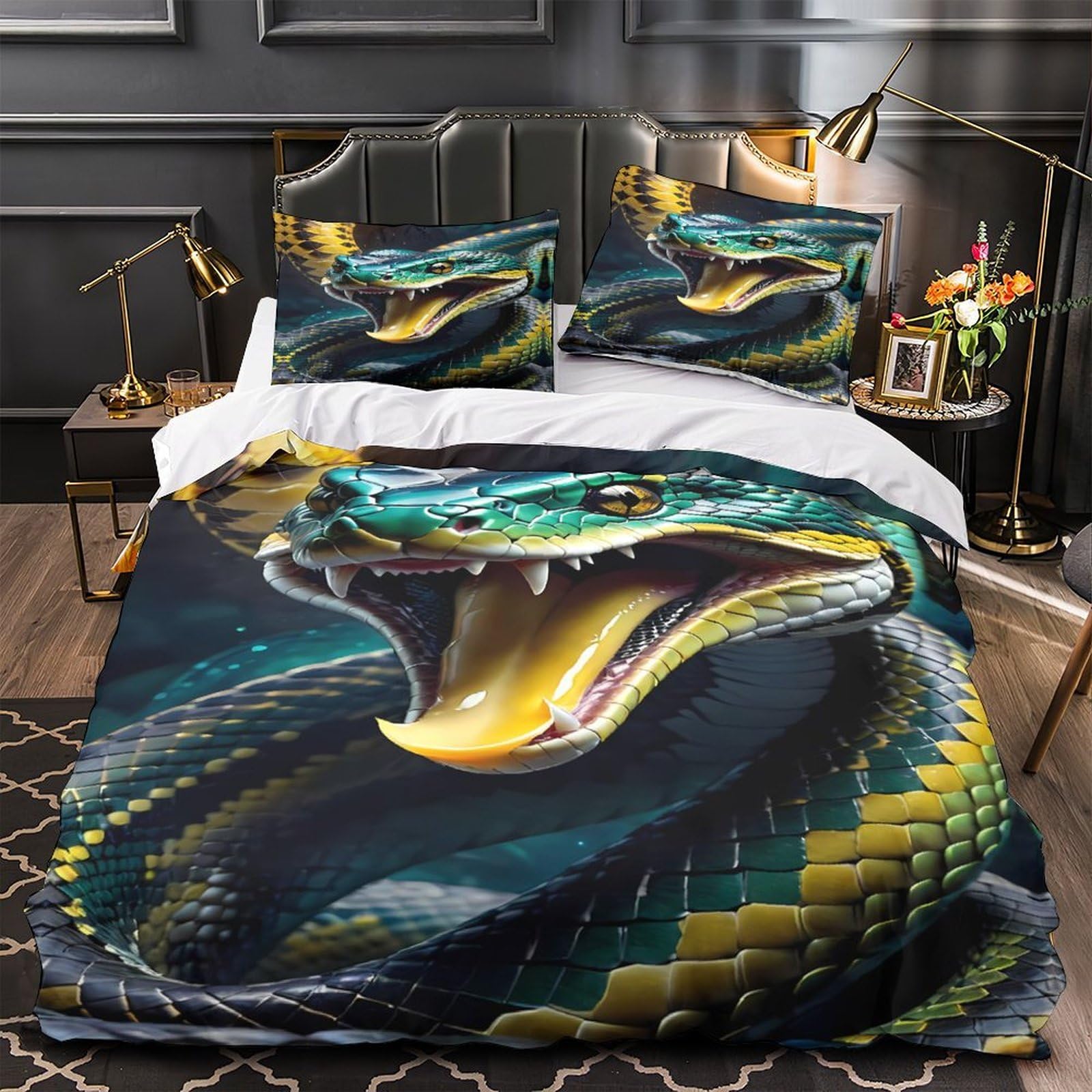 Parure de lit poisson 220x240cm avec housse de couette imprimée 3D et taies en microfibre douce