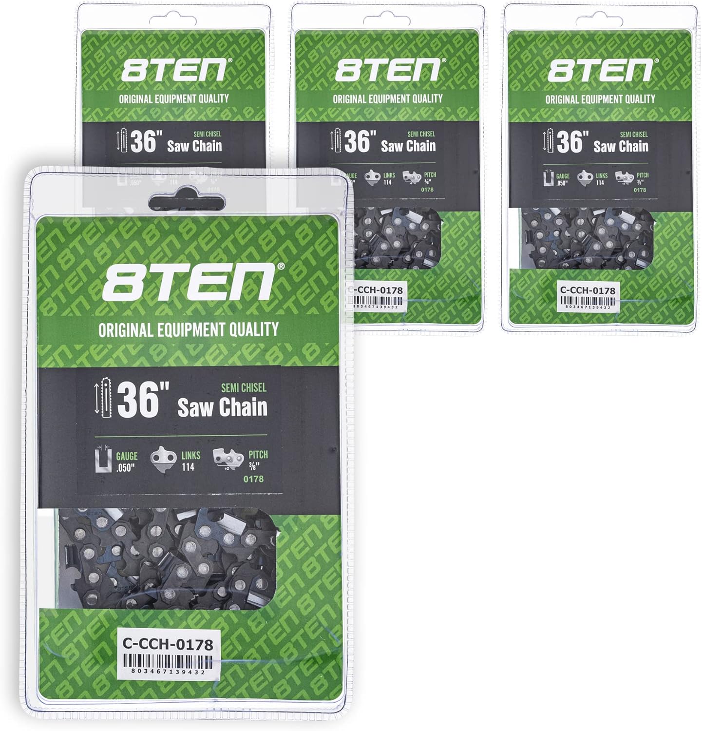 8TEN Semi Chisel Chainsaw Chain 36 Inch .050 3/8 114DL for Stihl MS 390 440 660 (5 Pack)