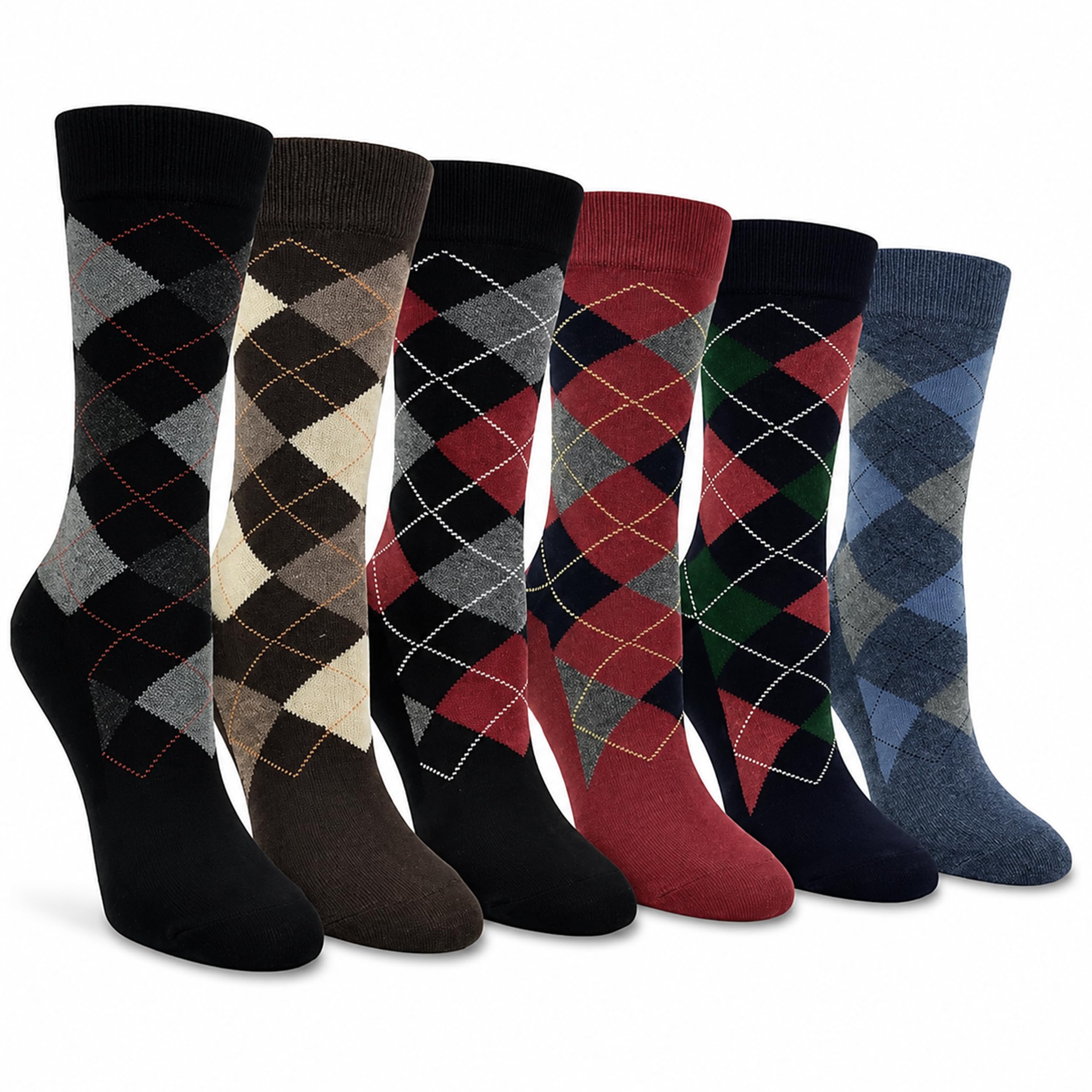 Thread Linen Men's 6 Pairs Assorted 6 Pairs Golf Socks Golfing Argyle Diamond Long Half Hose Knee High (6 Pairs Assorted)