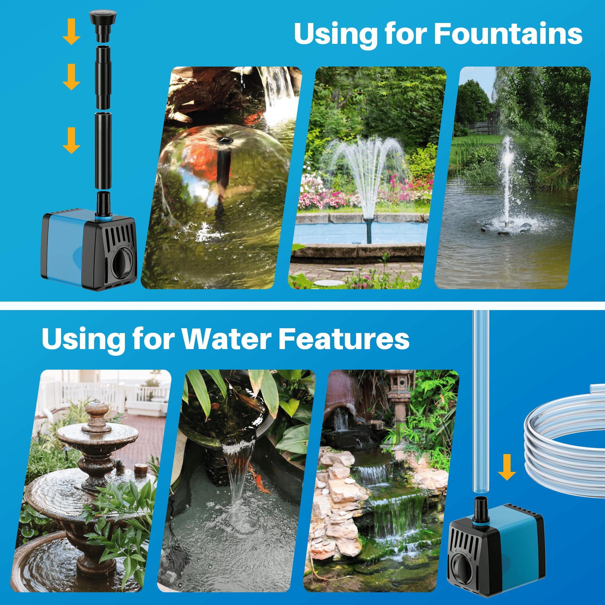 Biling Solar Water Foundtain Pump 12W 450L/H Solar Pond Pump with 4 Nozzles Filter Tubing for Small Pond DIY Garden Water Feature - Image 4