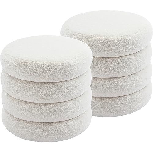 Flouki 20.1'' Storage Ottoman Round, Sherpa Pouf Ottoman Foot Rest with Removable Lid, Modern Off-White Vanity Stool Seating for Girls Women, Foot Stool for Living Room Set of 2