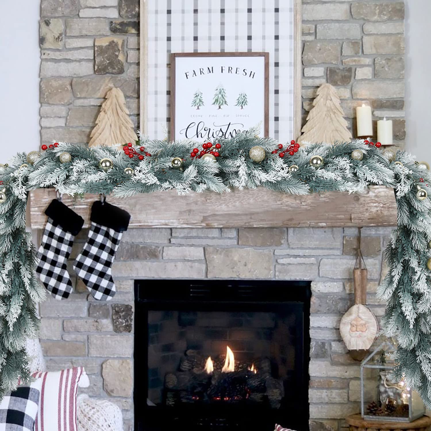 Guirnalda de pino artificial de Navidad de 6 pies, guirnalda de vegetación de invierno para temporada de vacaciones, chimenea, camino de mesa, decoración de centro de mesa