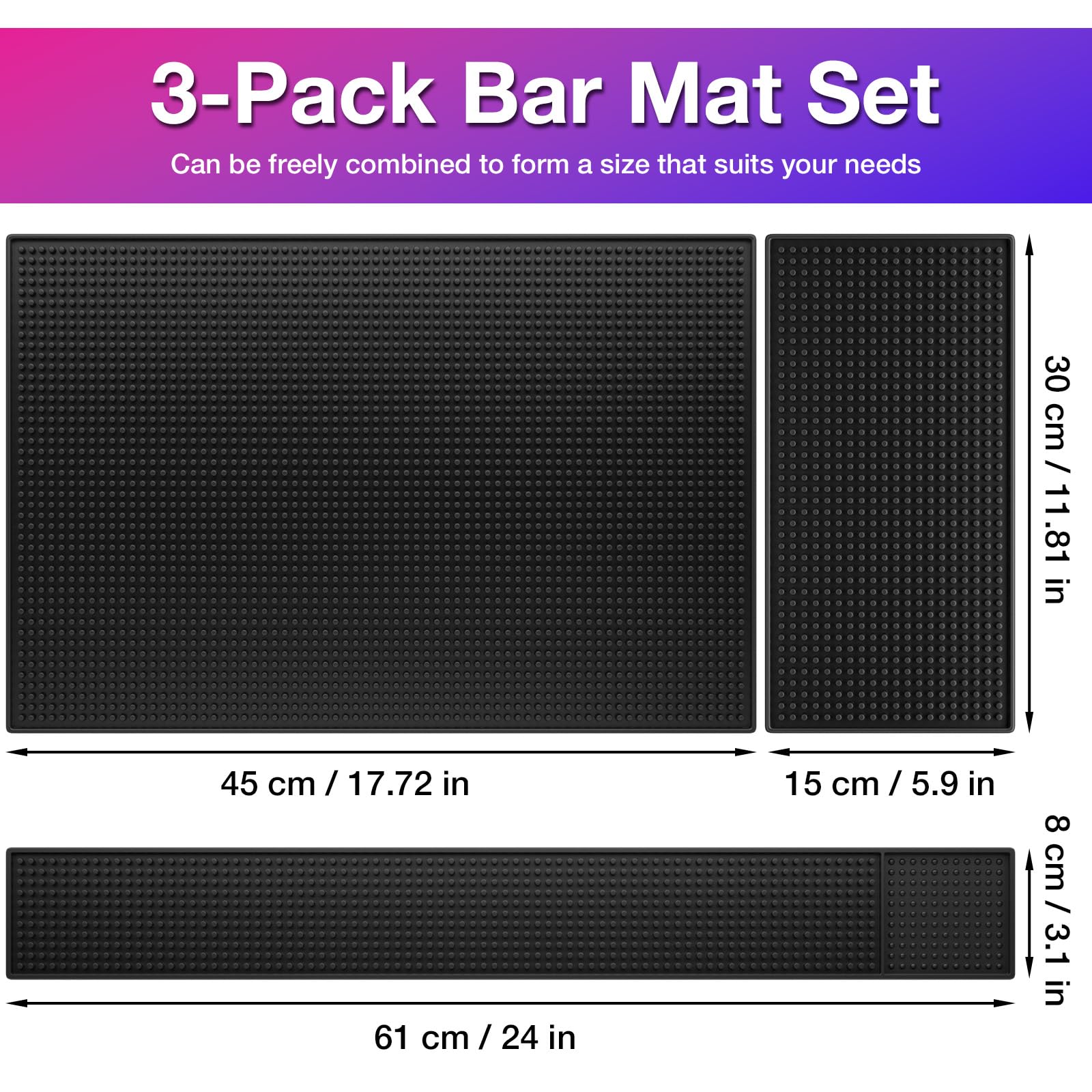 3PCS Black Rubber Bar Service Spill Mat, Bar Mat Set for Countertop — Amazon image 7