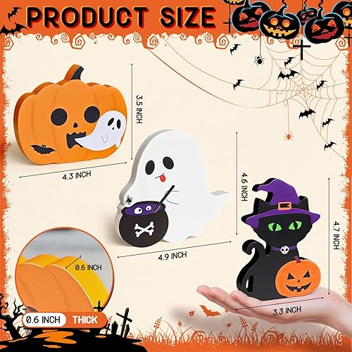 Miniatura 2 de Lindas decoraciones de Halloween para interiores, 3 piezas de decoración de Halloween de calabaza fantasma de madera para el hogar, mesa, oficina,