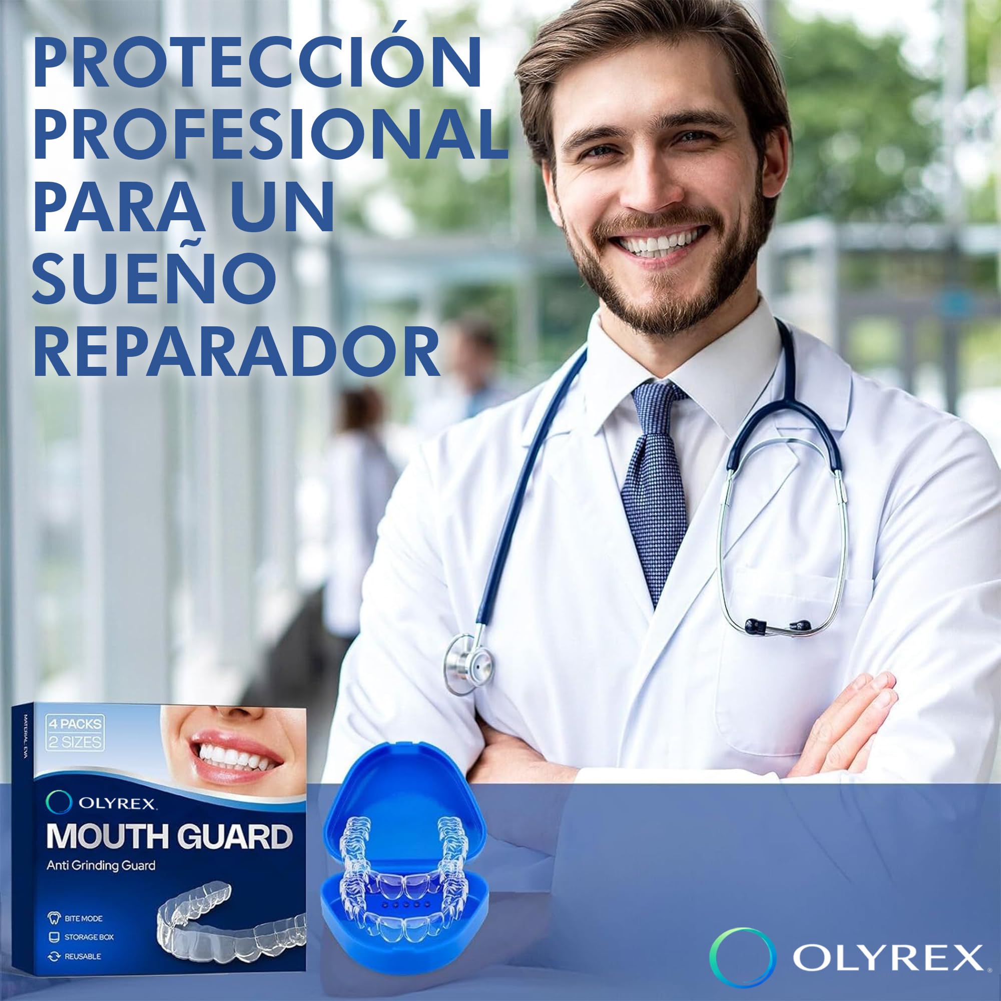 Ferula Descarga Bruxismo 4 Piezas 2 Tamaños – Protector Bucal para Bruxismo y Antironquidos – Férula Dental Noche Ajustable, Moldeable y Reutilizable – Protección contra Rechinar de Dientes – OLYREX® - 4
