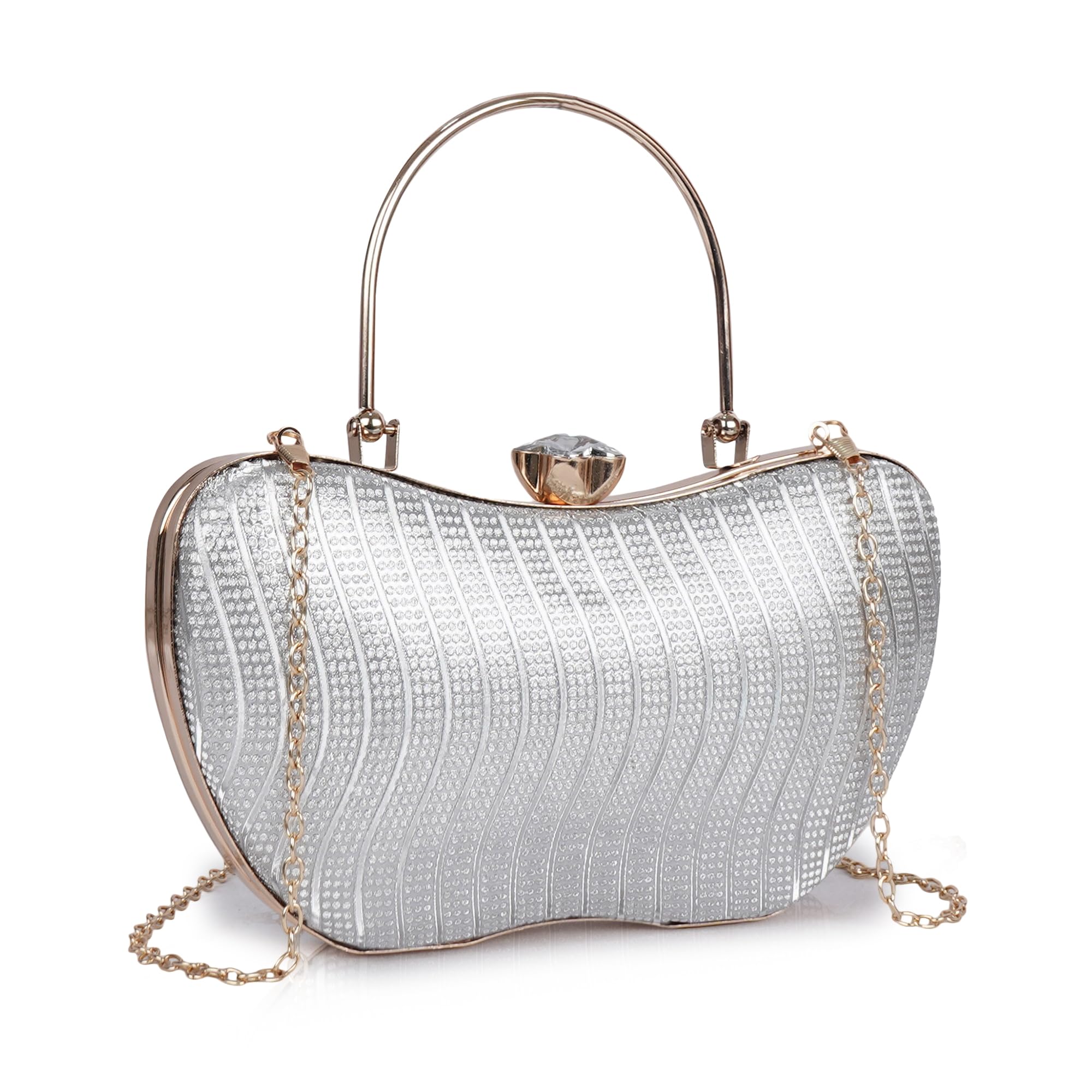 Women’s Premium Crystal Clutch Bag | Luxury Evening Shoulder bag with Metal Handle & Detachable Chain-image-27