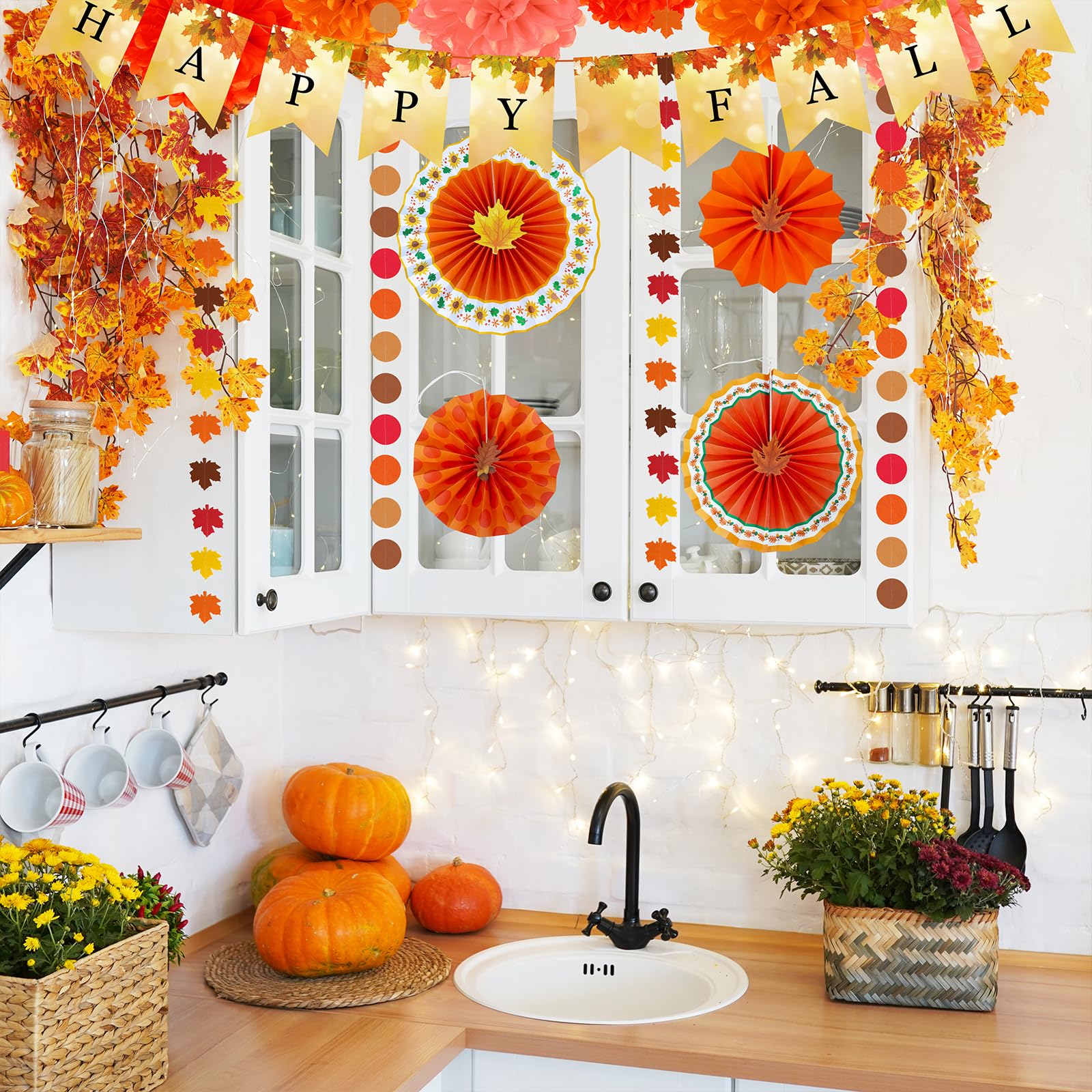 Guirlande Automne 195 Cm - Feuilles Jaunes Et Oranges - Déco D'intérieur Pour Halloween, Thanksgiving - Lot De 2