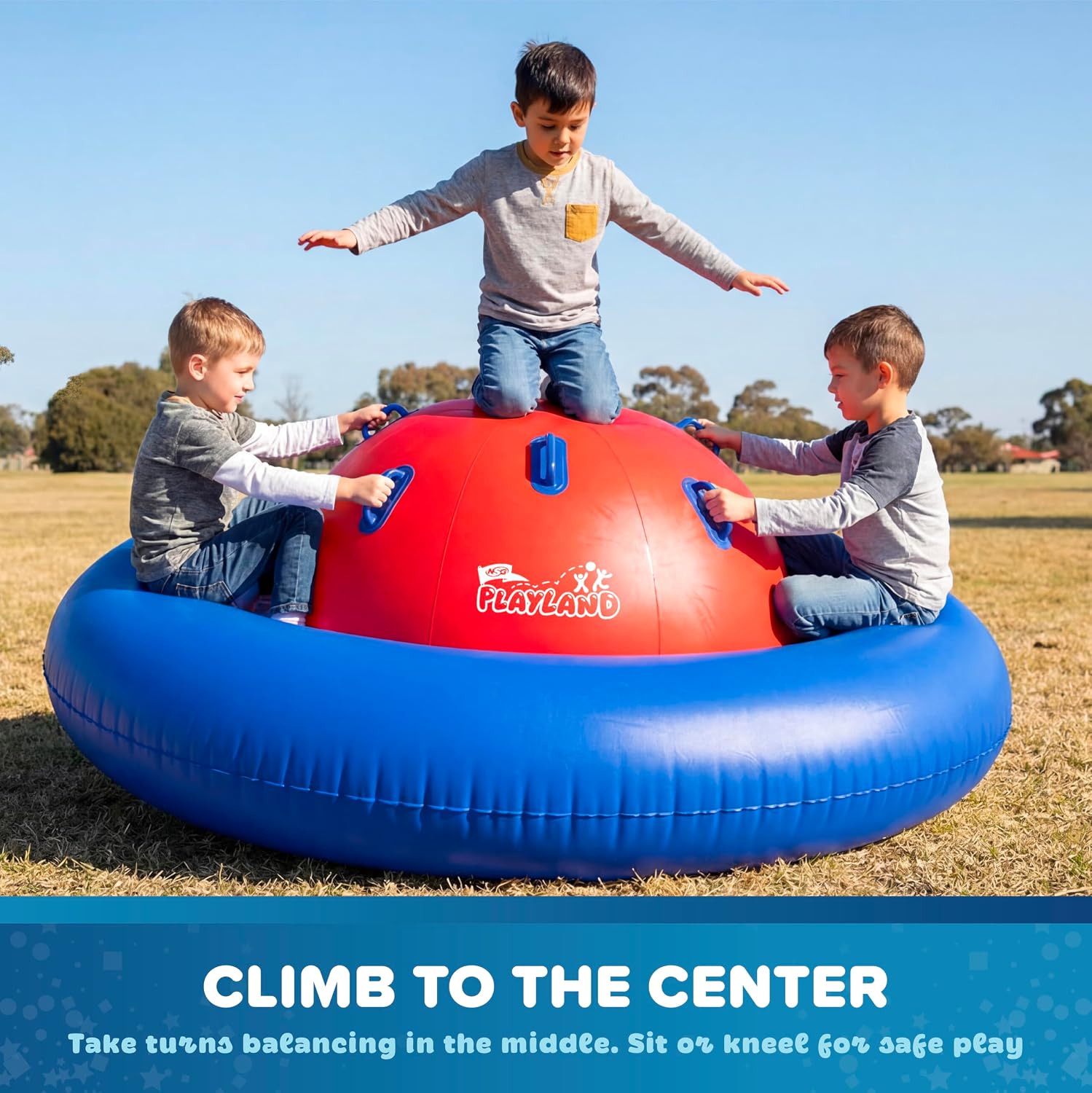Playland Inflatable Dome Rocker for Kids Ages 5+ | Large 89” Balance Dome Rocker Bouncer with 8 Handles | Fits 3 Children, Heavy-Duty Outdoor Play Equipment for Backyard, 250 Lbs Capacity