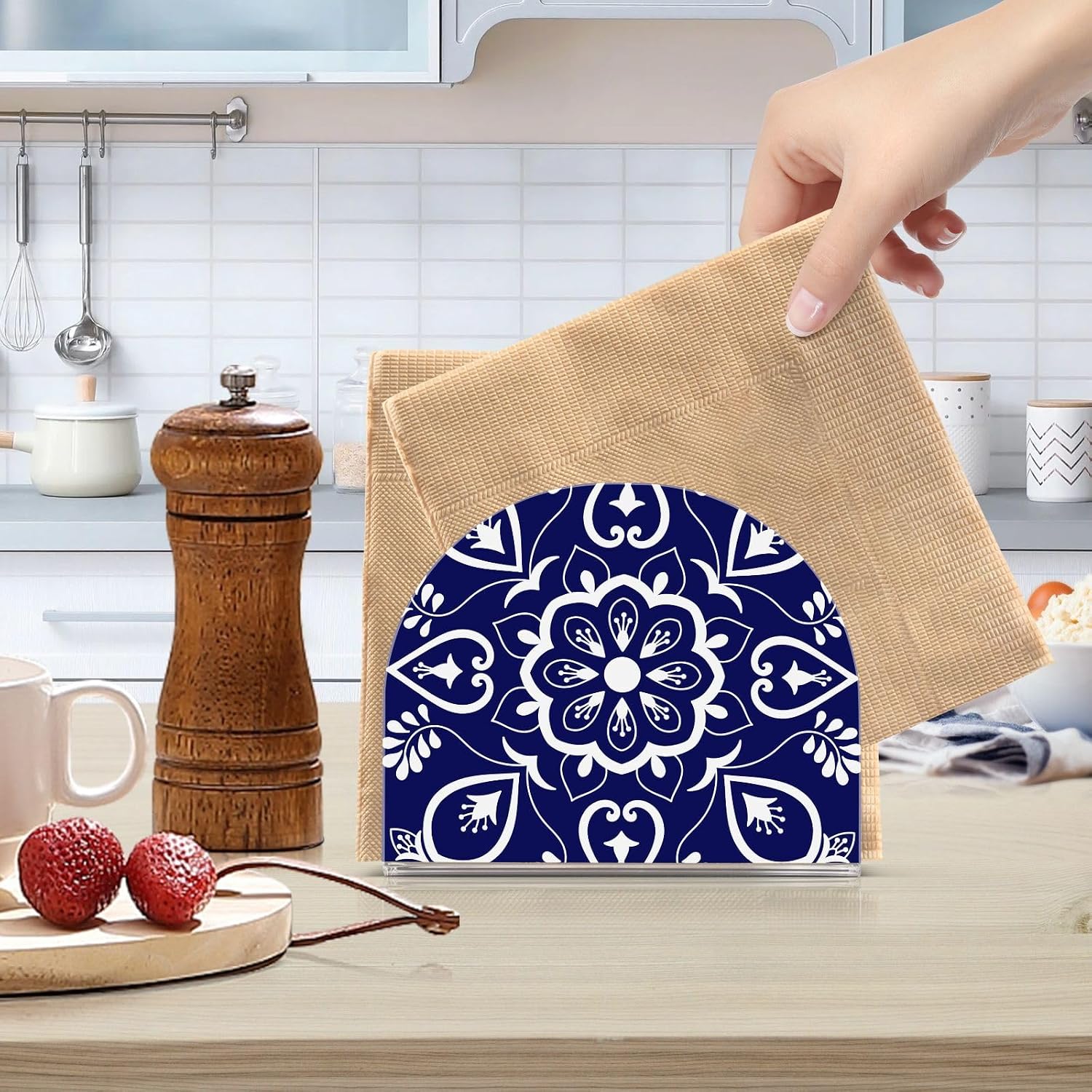 Napkin Holder, Blue Mexican Talavera Napkin Holder for Table Standing Napkin Holders for Table, Kitchen & Dining Room Decor