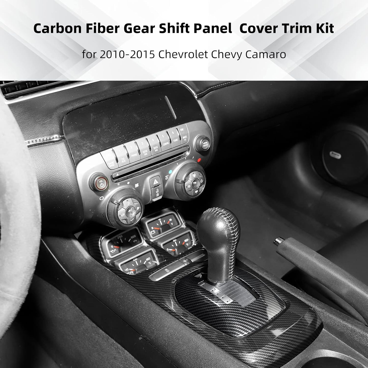 Carbon Fiber Gear Shift Panel Cover Trim Kit, 2Pcs Interior Trim Sticker Accessories for 2010-2015 Chevrolet Chevy Camaro