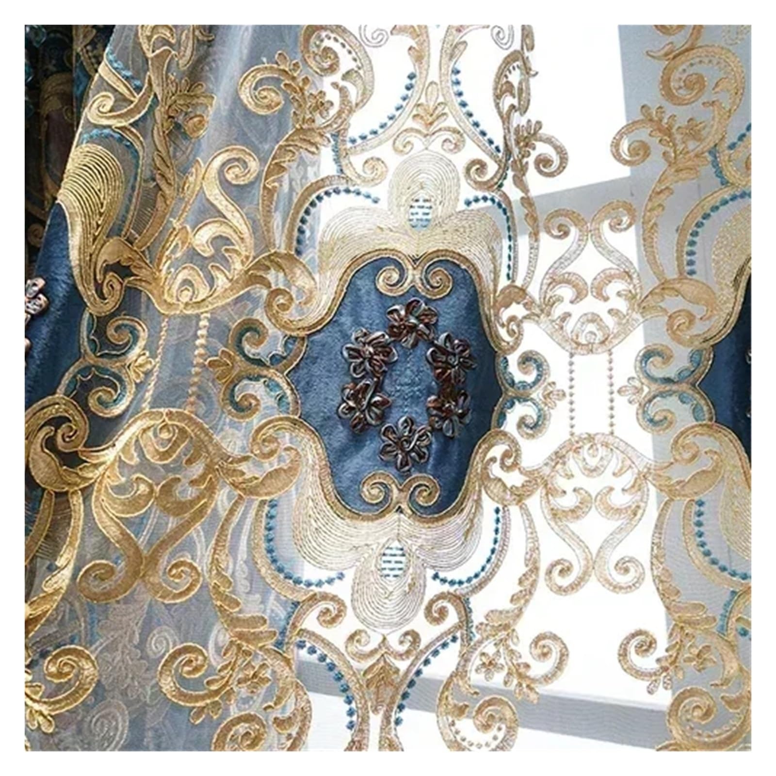 Rideaux de salon brodés avec cantonnière d'ombrage en chenille W150