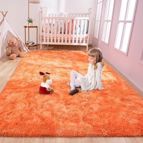 Miniatura 7 de Alfombras esponjosas para dormitorio de niñas, 3 x 5 pies, alfombra suave y lanuda naranja para sala de juegos, sala de estar, dormitorio, alfombra