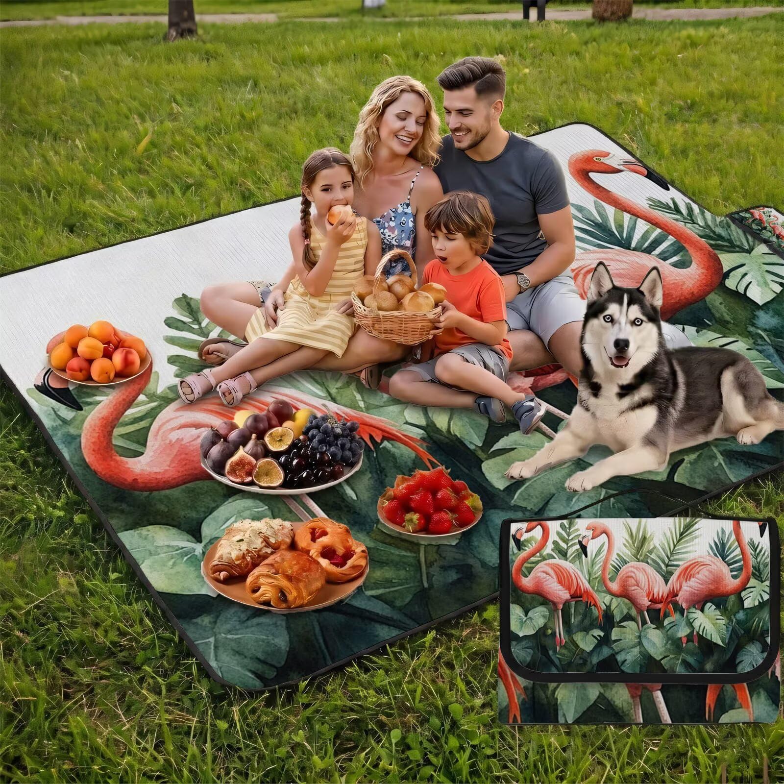 Grande Coperta de Picnic 200x300 cm,Fenicotteri Manta Picnic Impermeable Anti-Sabbia Manta de Playa Pieghevole,Outdoor Picnic Blanket per Spiaggia,Camping,Giardino,Trekking - piante tropicali FZ-64