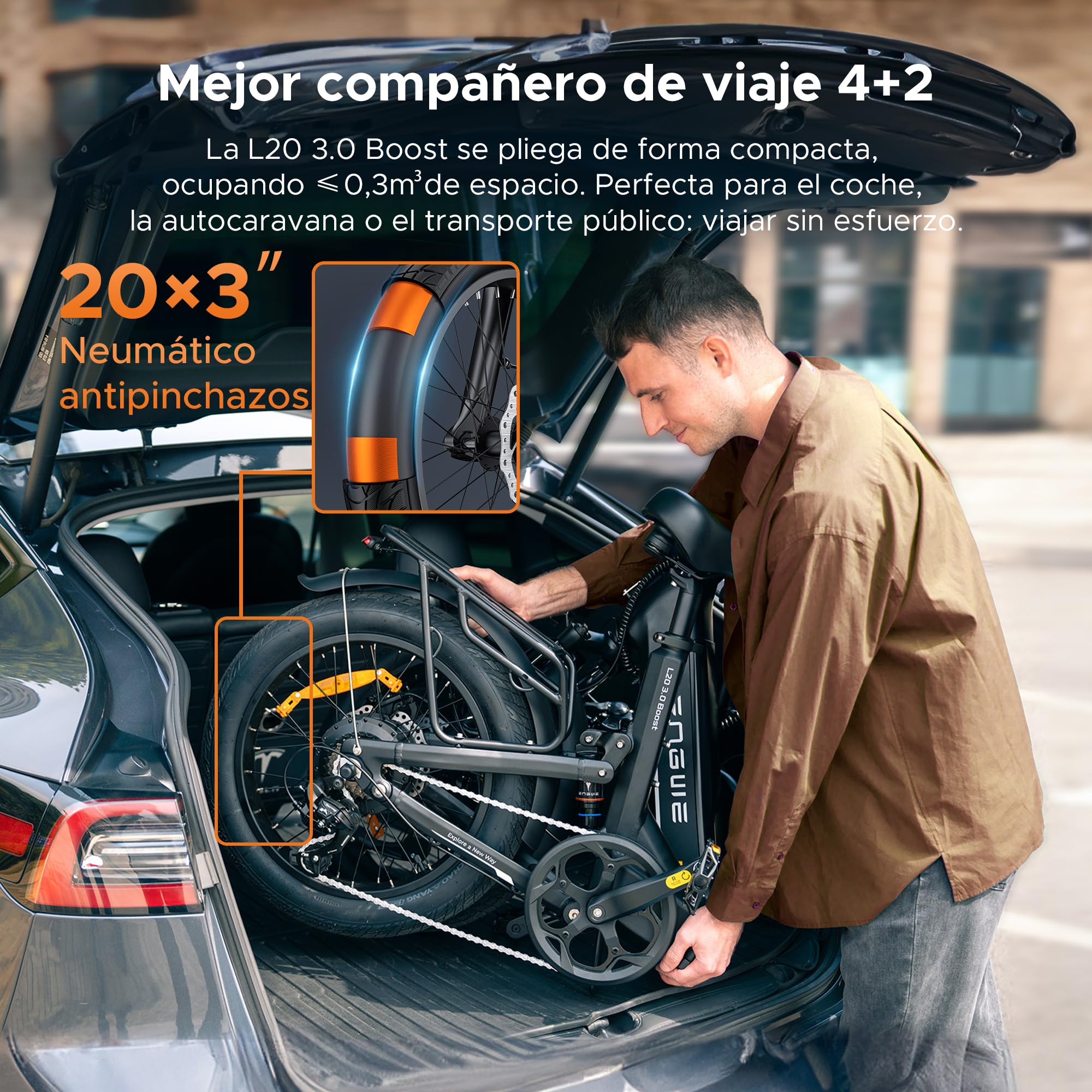 ENGWE L20 3.0 Boost Bicicleta eléctrica, batería de 48 V y 13,5 Ah, hasta 135 km, Sensor de par y Frenos hidráulicos, neumáticos 20x3,0, compatibilidad con aplicación