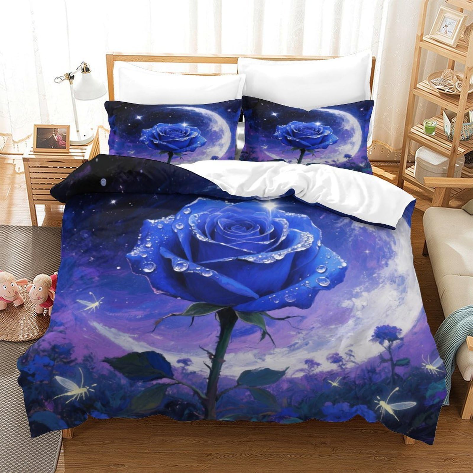 Housse de couette rose 3D 140x200cm en microfibre avec taie d'oreiller pour lit simple