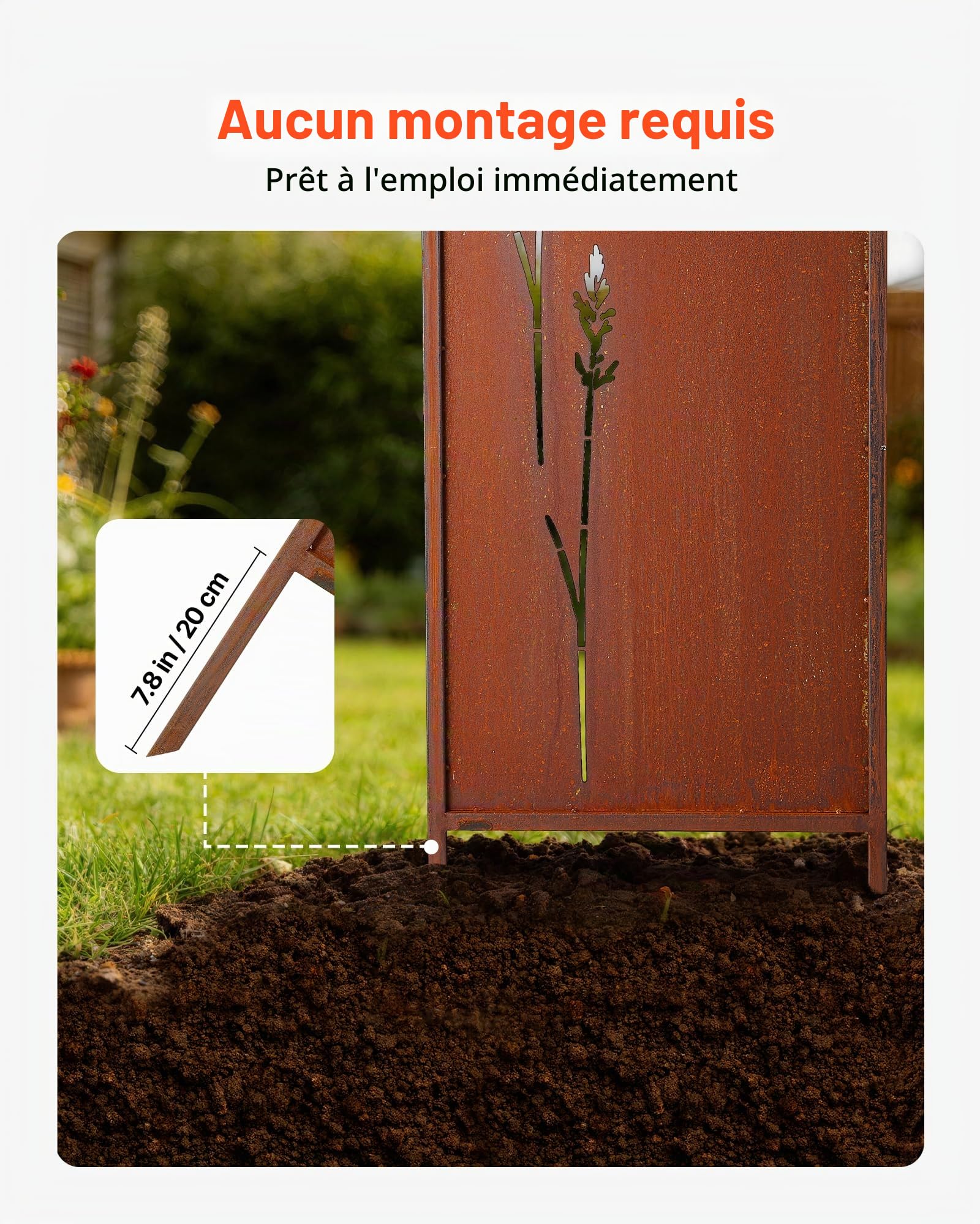 VEVOR Panneau Brise Vue Extérieur Métal 50x160 cm Paravent Extérieur Décoratif Autoportant, Écran d'Intimité, Séparation de Jardin, Acier au Carbone, Piquets de Sol, Motifs Naturels Ajourés, Lot de 4