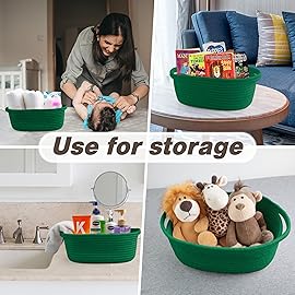 Pro Goleem Small Woven Basket with Gift Bags and Ribbons Durable Baskets for Gifts Empty Small Rope Basket for Storage 12X 8 X 5 Baby Toy Baskets with Handles, Green