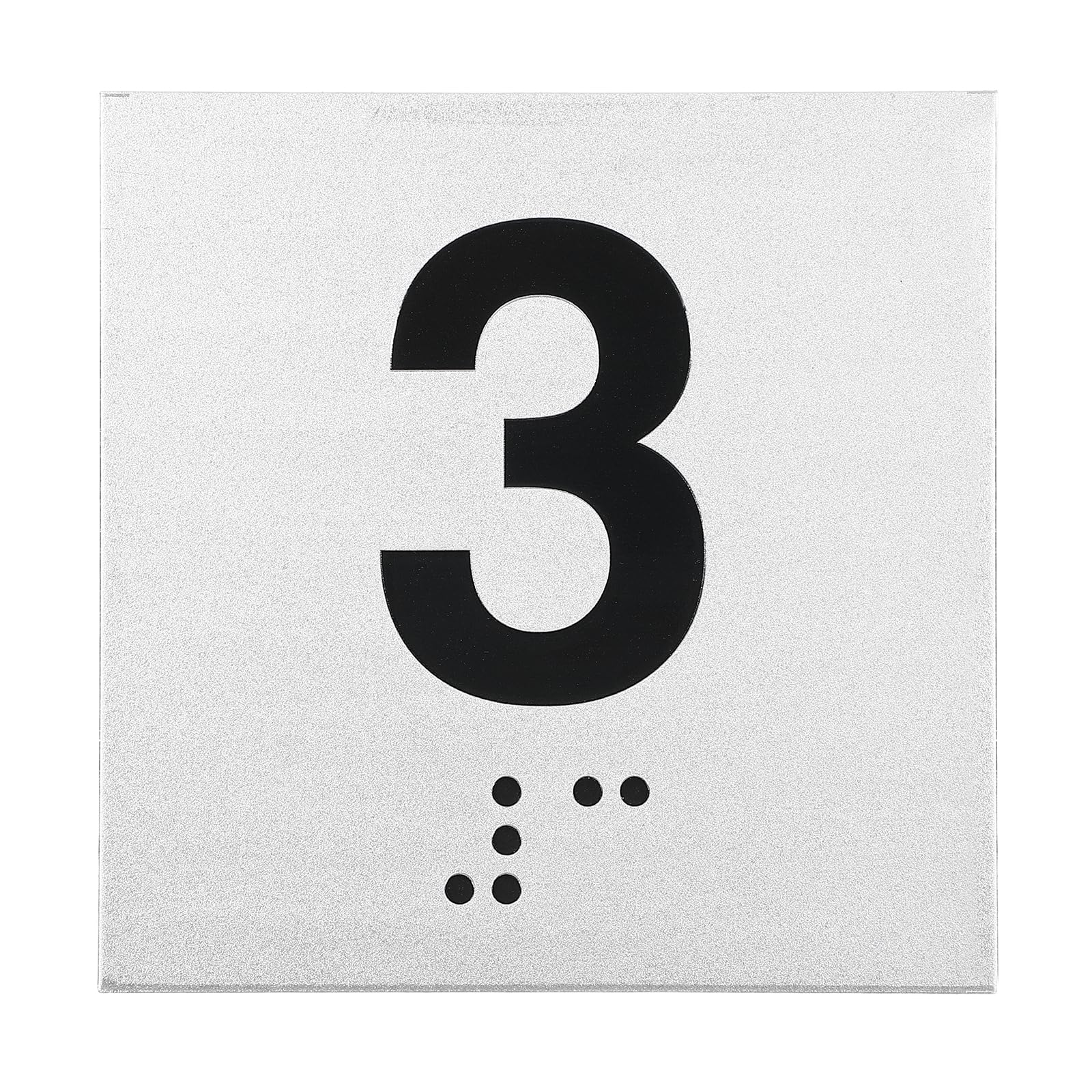 PATIKIL Exam Room Number Sign, 4" x 4" Number 3 Sign with Braille and Tactile Self-Adhesive Identification for Test Center Office Assistance, Black on Silver