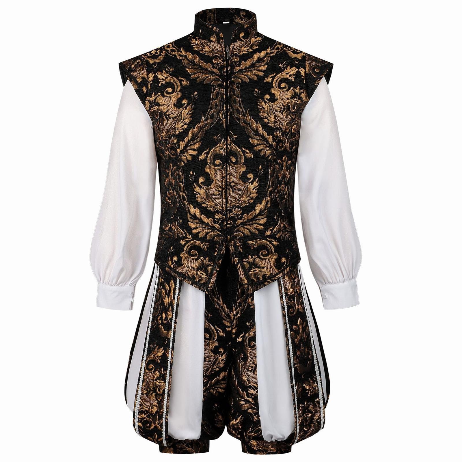 Maskjuwio Halloween Costume for Men Renaissance Tudor Costume for Men Cosplay Suit Vest and Trousers Set Literary Style Pumpkin Trousers Renaissance Tudor Jerkin Stand-Up Collar Leisure Suit Sports