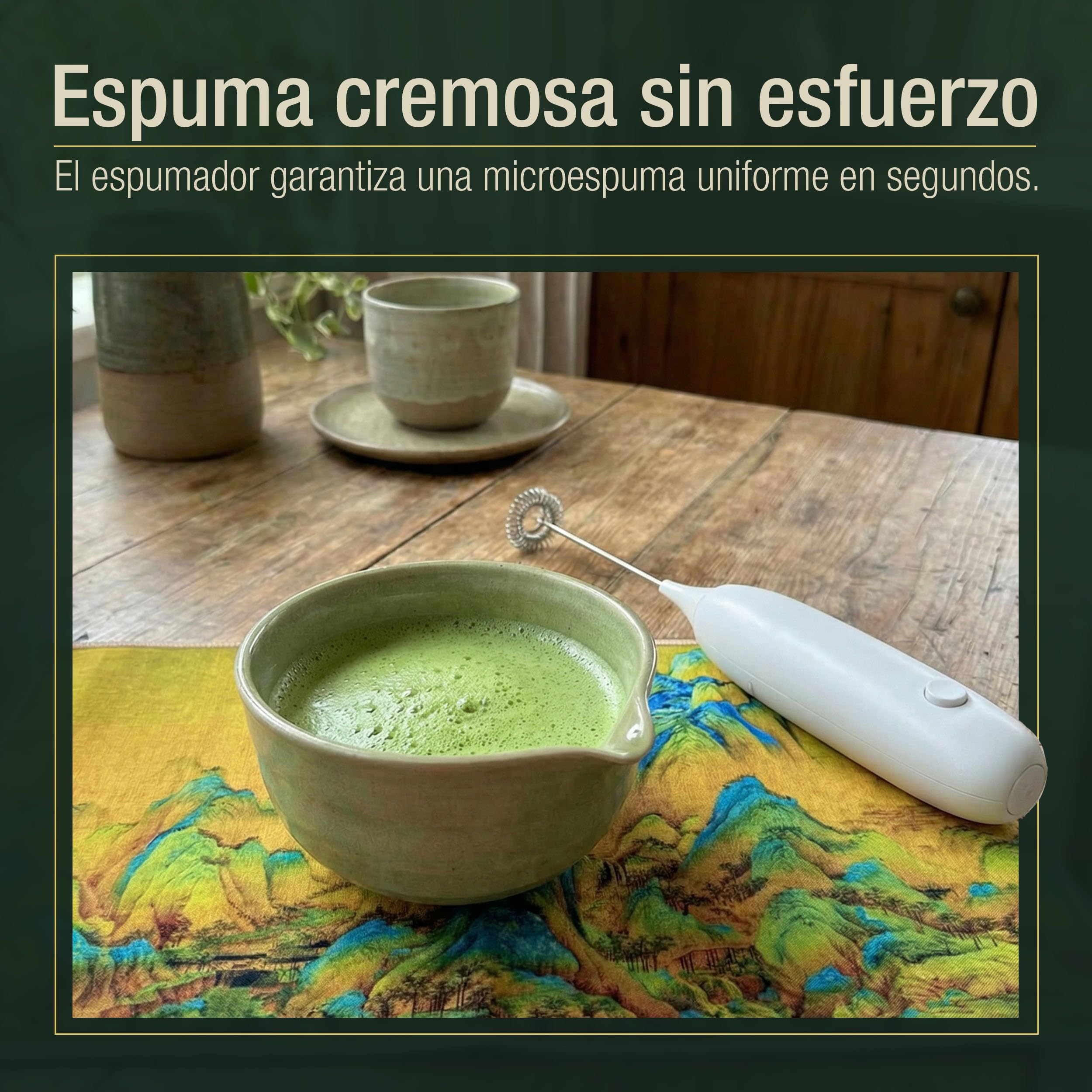 Kit Té Matcha de 11 Piezas con Batidor Eléctrico Espuma y Set Completo Accesorios Tradicionales Cuenco Ceramica Tamiz Bambú Preparacion Ritual Auténtico Iniciación Regalo Premium