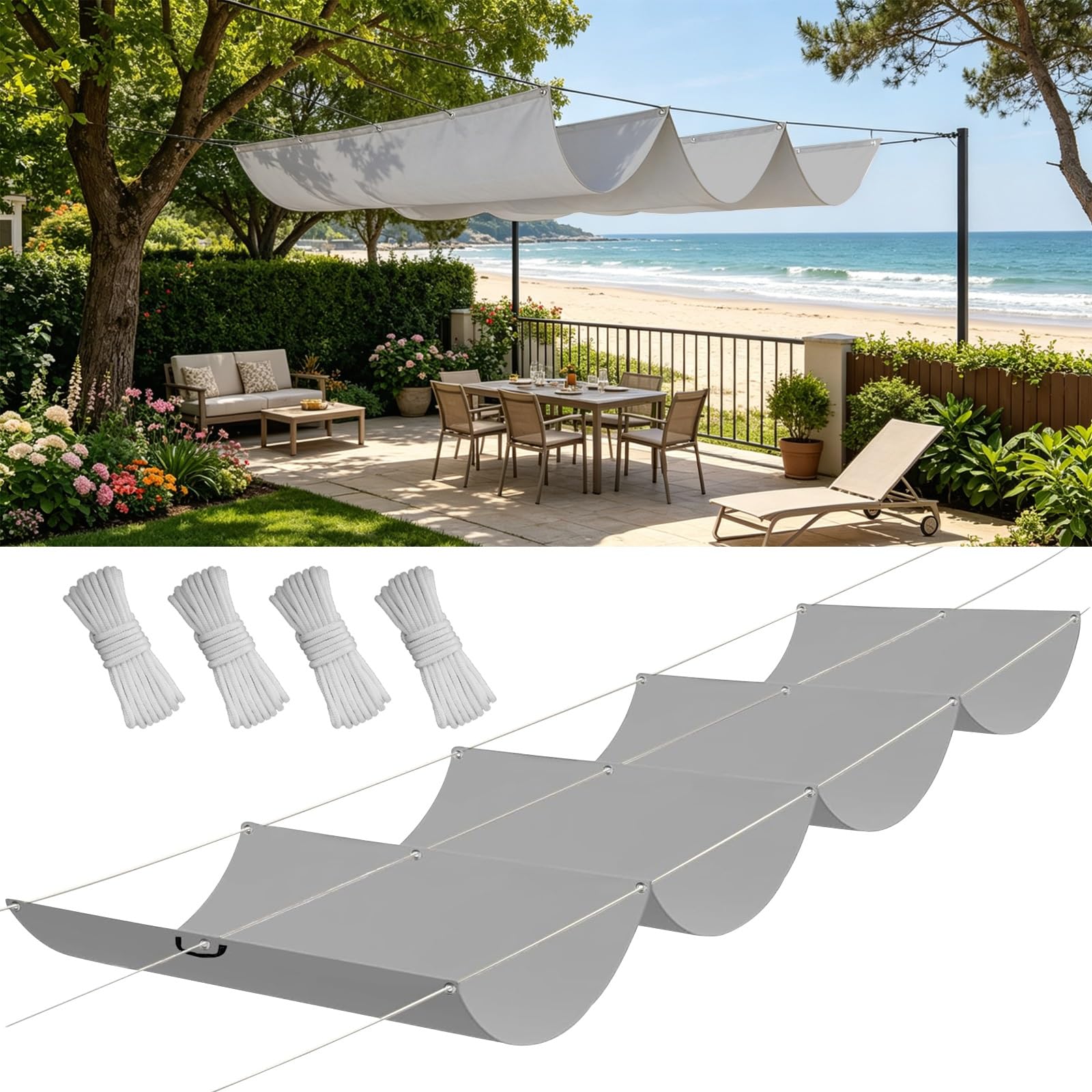 Voile d'ombrage rectangulaire gris clair 350x400 cm en polyester PES 180g