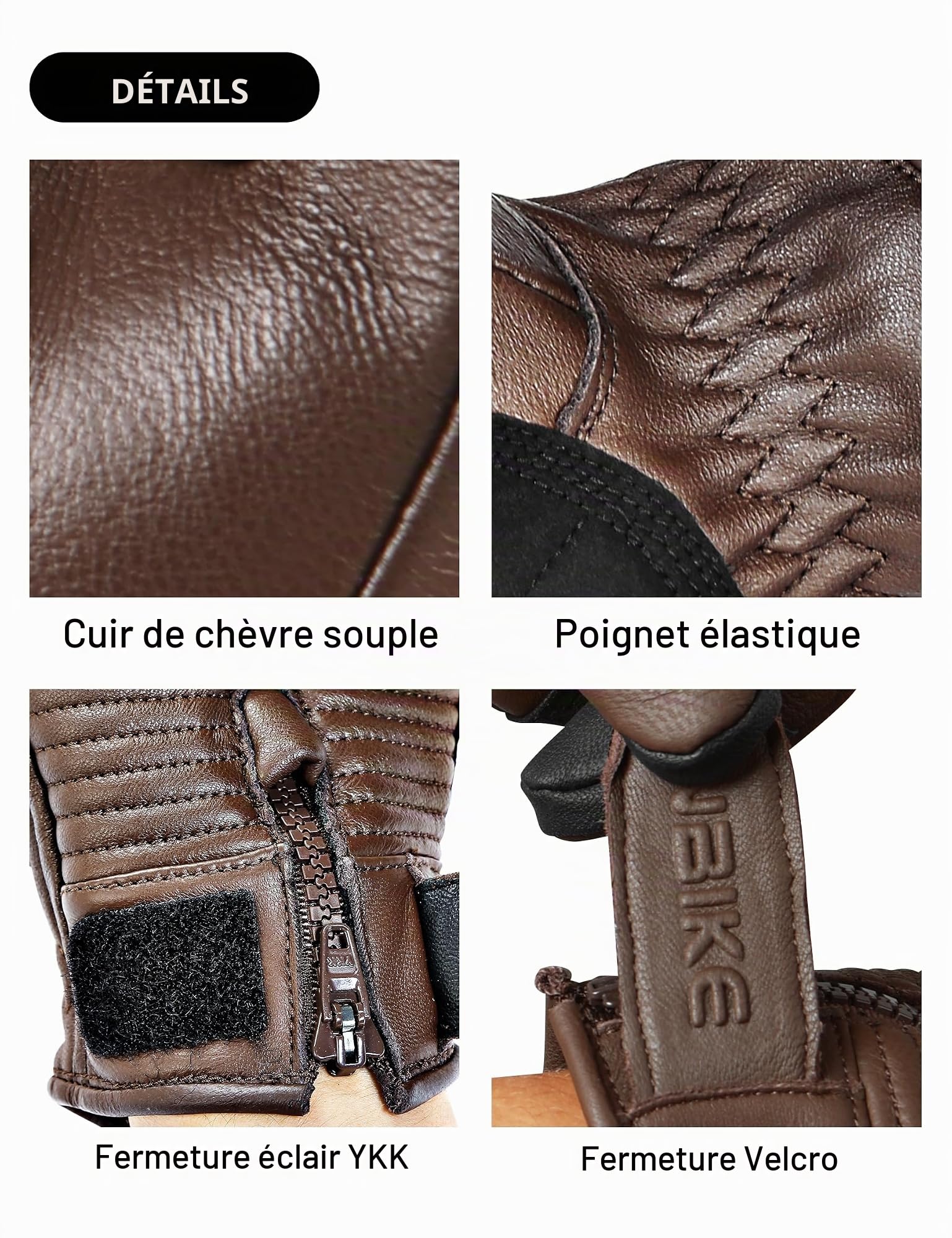 INBIKE Gants Moto Rétro Homologué CE 100% Cuir pour Homme à Écran Tactile Plein Doigts Respirant Antichoc Antidérapant pour la Course de Moto VTT
