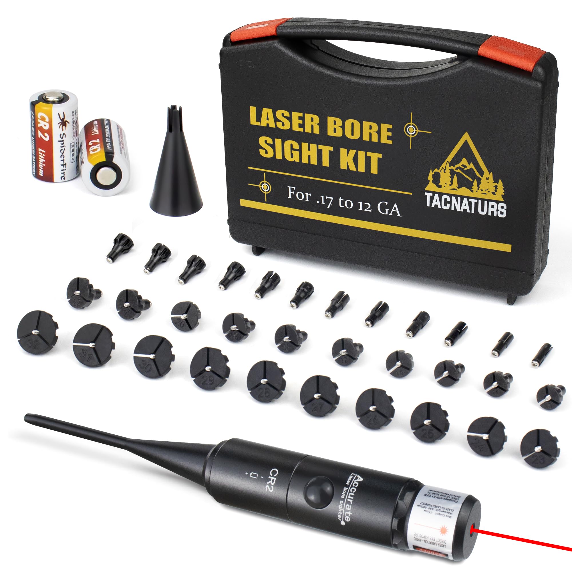 Professional Laser Bore Sight Kit with 32 Adapters fit 0.17 to 12GA Calibers, Red or Green Bright Bore Sighter Laser with Button Switch — view 6