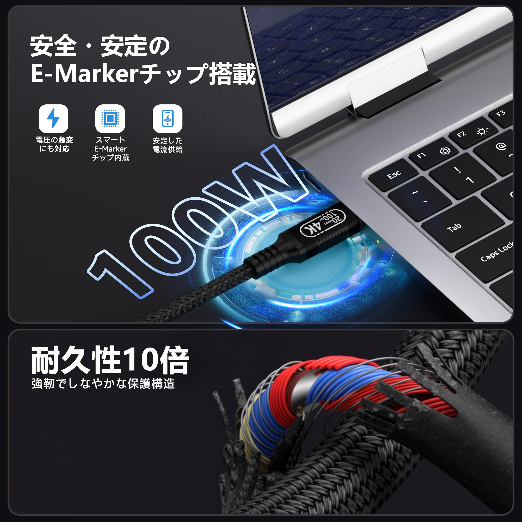 Cable de extensión USB C de 6 m, longitud extra de transferencia de datos de 20 Gbps, carga de 100 W, video 4K a 60 Hz, cable de extensión trenzado de nailon macho a hembra para laptop, tablet, cine