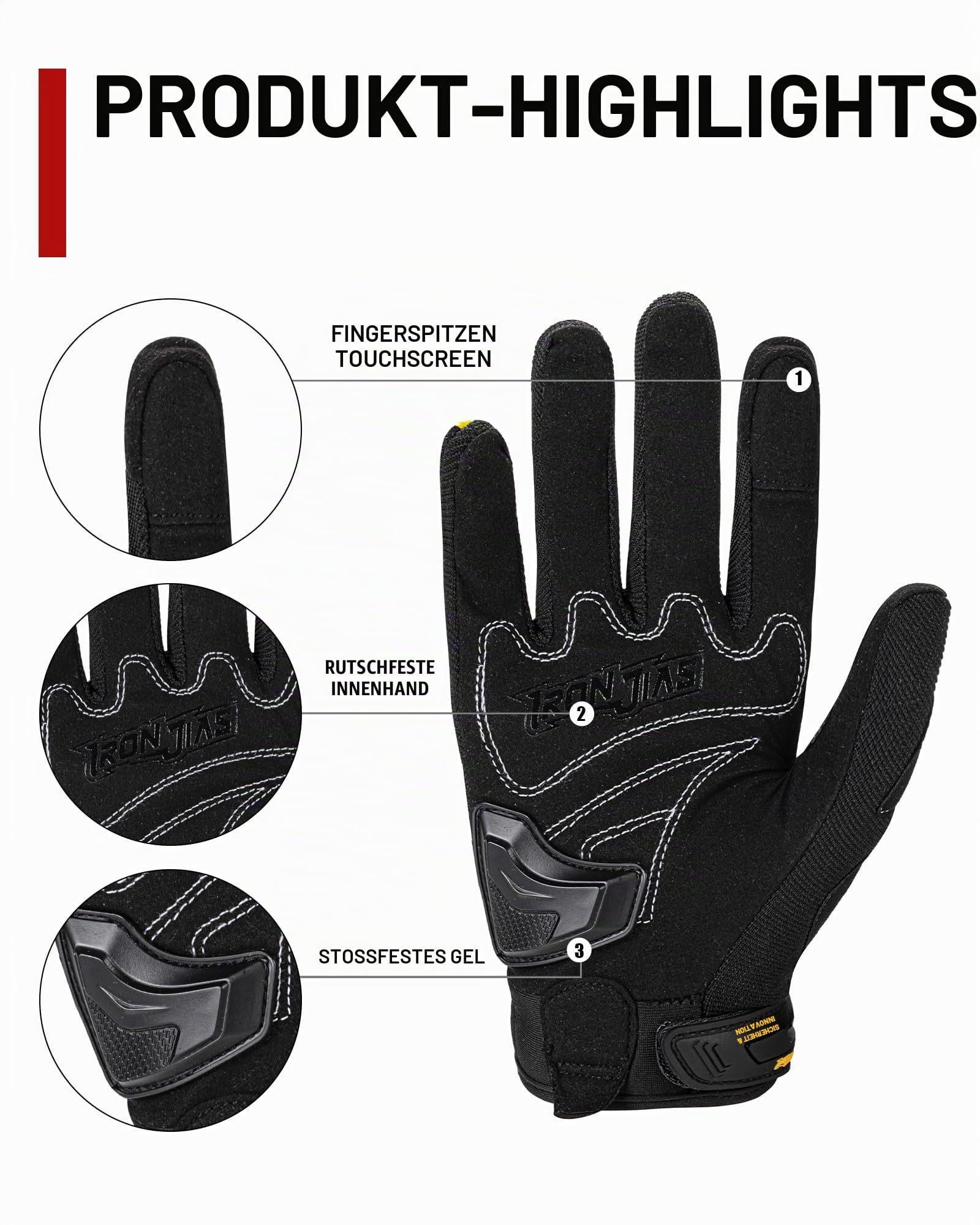 BORLENI Motorradhandschuhe Herren Sommer Motorrad Handschuhe atmungsaktive Vollfinger-Motorradhandschuhe Touchscreen Knöchelhandschuhe