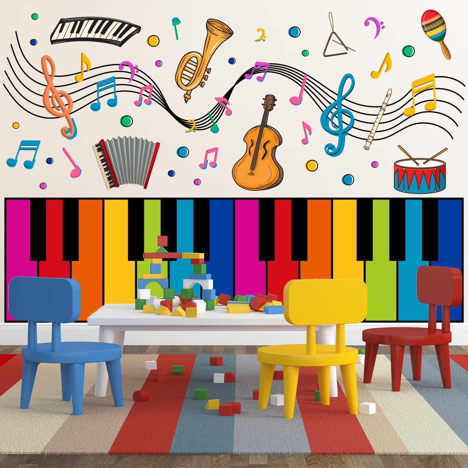 JarThenaAMCS Musical Wall Stickers Colorful Keyboard Wall Decals Large Room Mural Stickers for Back to School Classroom Nursery Music Room