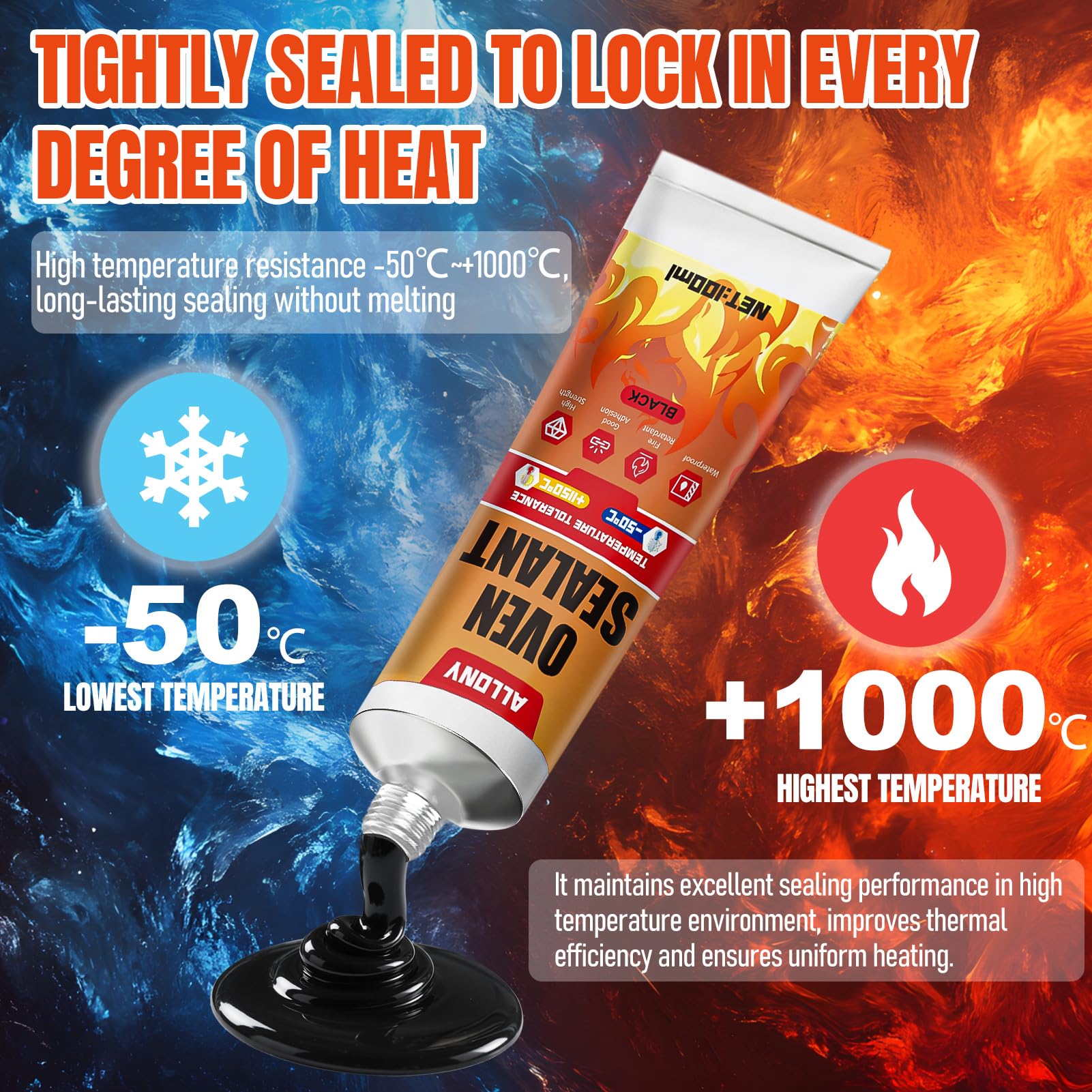 ALLONY Adesivo in silicone nero resistente al calore 1000°C 100 ml