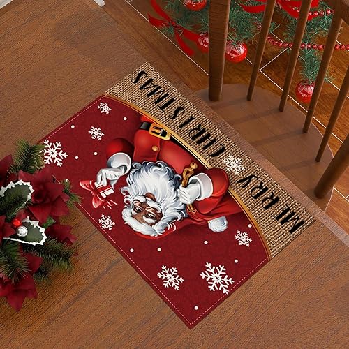 Miniatura 3 de Juego de 4 manteles individuales de Navidad afroamericanos, manteles individuales de Papá Noel negro, decoraciones y suministros para mesa del