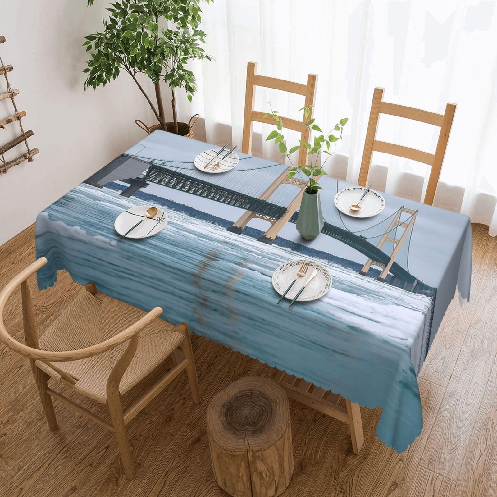 Rectangle Tablecloth 137x183 cm Waterproof Tablecloth for Dining Tables Kitchen Farmhouse Tablecloths Mackinac Suspension Bridge Table Cloth Wrinkle Free Table Cover for Dining Buffet Wedding Party