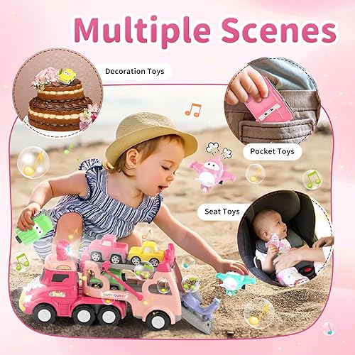 Miniatura 3 de Juguetes para niñas de 1, 2, 3 años, camión de transporte 7 en 1 con luz y música, juguetes para niñas pequeñas de 1 a 3 a 4 años, camiones de