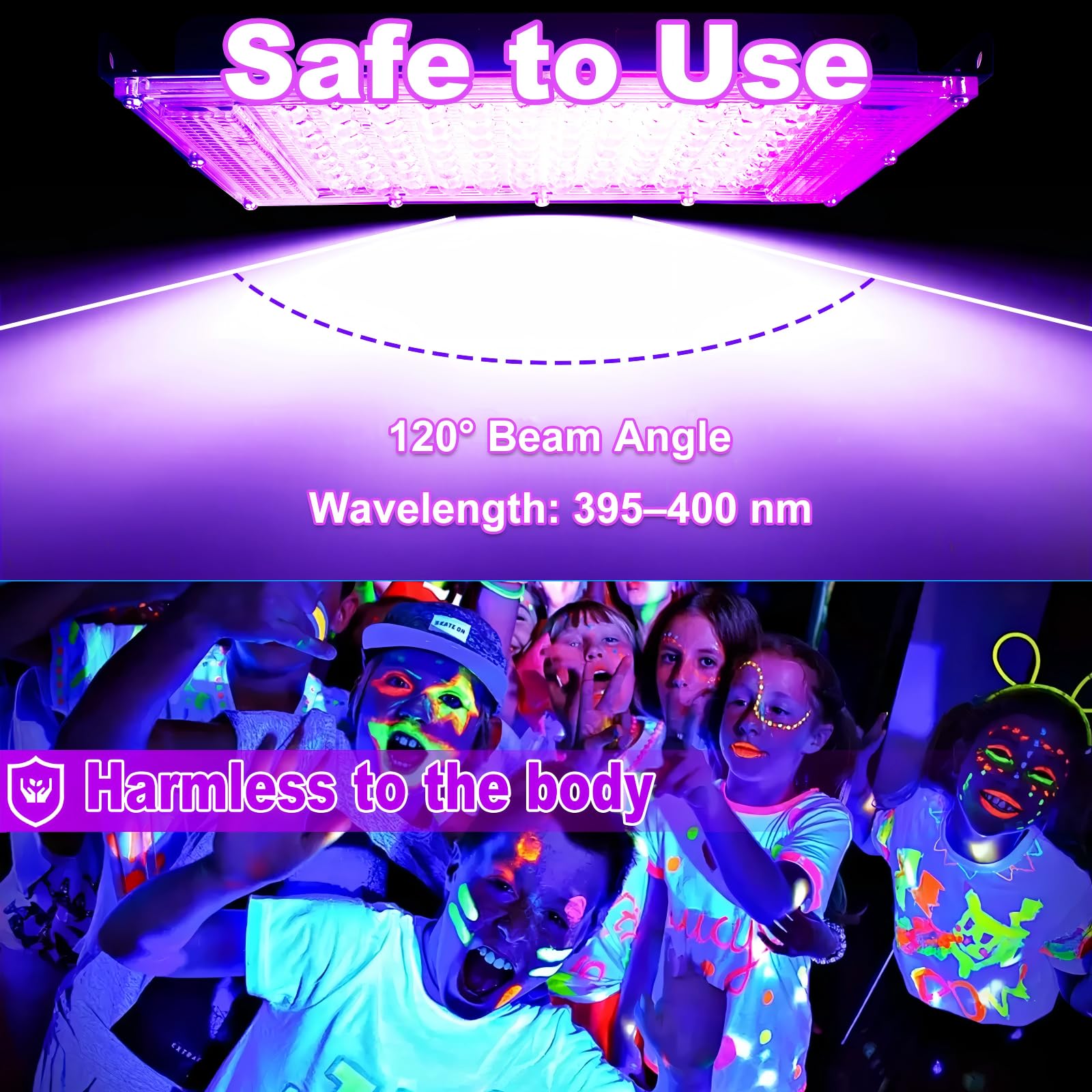 Luce Nera UV 100W, Indmird 2 Pezzi Faretto UV LED con Interruttore, 395-400nm Potente Faro UV Impermeabile IP65 Lampada UV per Festa Glow,Pittura,Acquario,Natale,Halloween