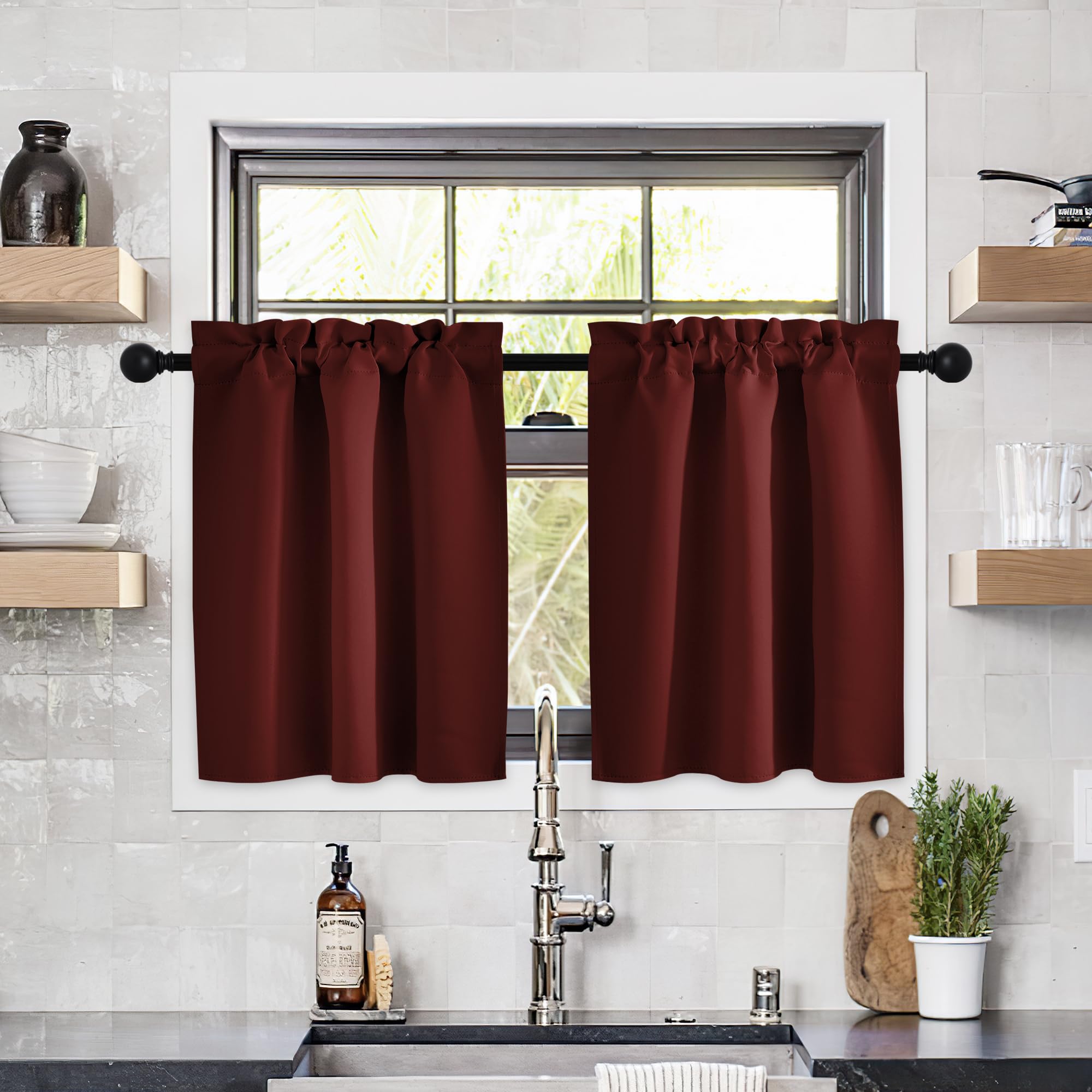 Amazon.com: NICETOWN Burgundy Red Kitchen Curtains Short Curtains 30 ...