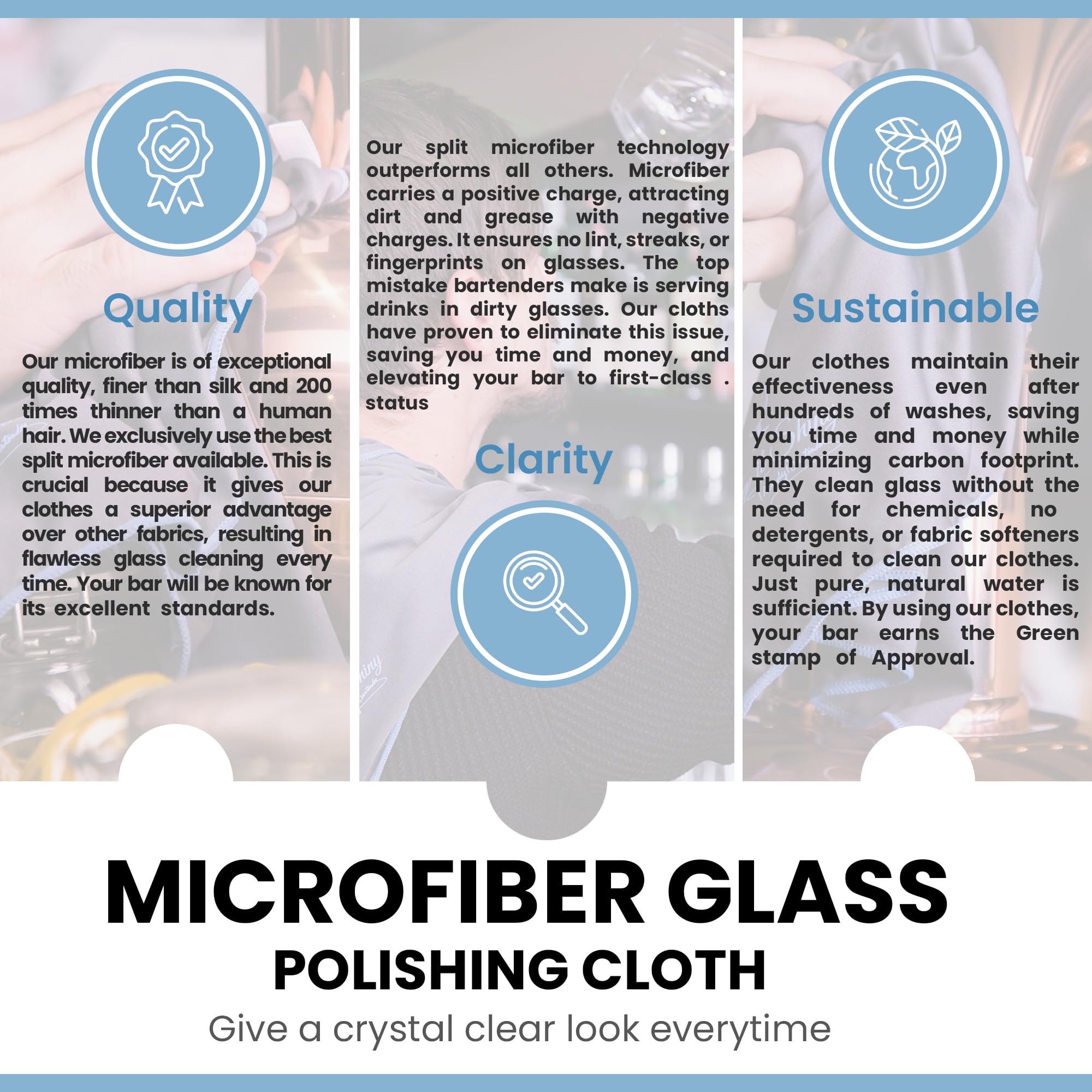 Large extra fine microfiber glass polishing cloths (5 units) Streak free, lint-free shine and clarity for wine glasses, glassware (gray)