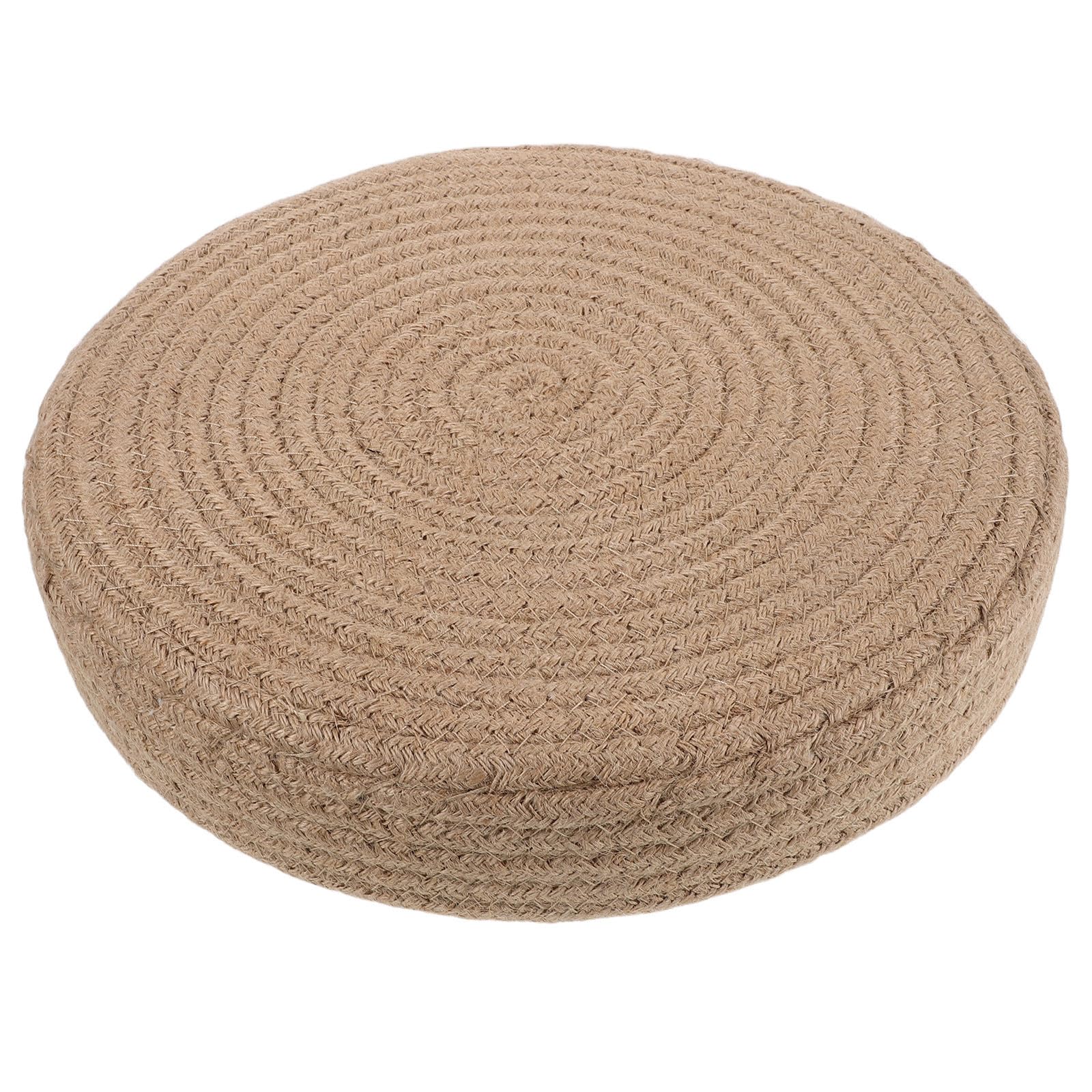 Cojín tatami japonés redondo de cuerda beige transpirable para meditación en suelo