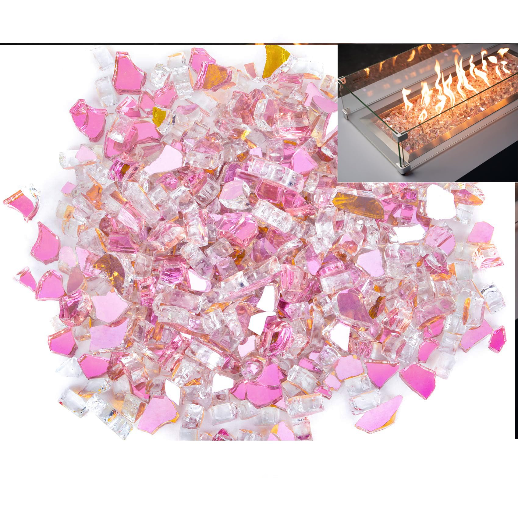 Firebranddirect Pink Reflective Fire Glass 1Kg Tempered Glass For Fire Pits, Gas Fires And Ethanol Burners. Art And Crafts Sparkling Heat Resistant Glass By Firebrand Direct