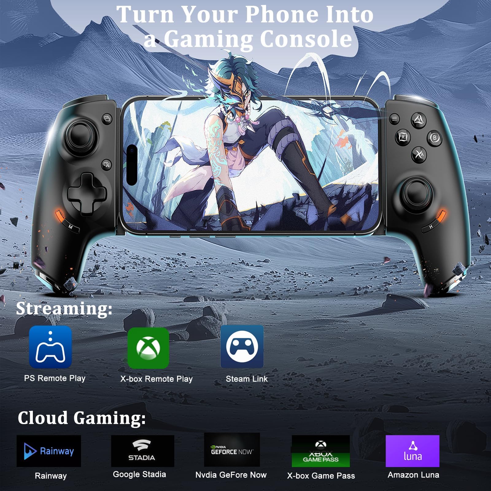 Megadream Mobiler Gaming Controller für iPhone 16/15 & Android USB-C mit 3,5-mm-Audiobuchse, Wireless Handy Controller für PS5/PS4/Xbox/PC, Hall-Effekt-Joysticks/Trigger, Cloud-Gaming - Schwarz