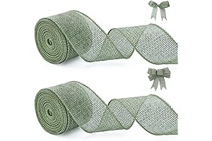 2-Roll 1.5 Inch Sage Green Burlap Fabric Wired Ribbon Perfect for Crafts,...