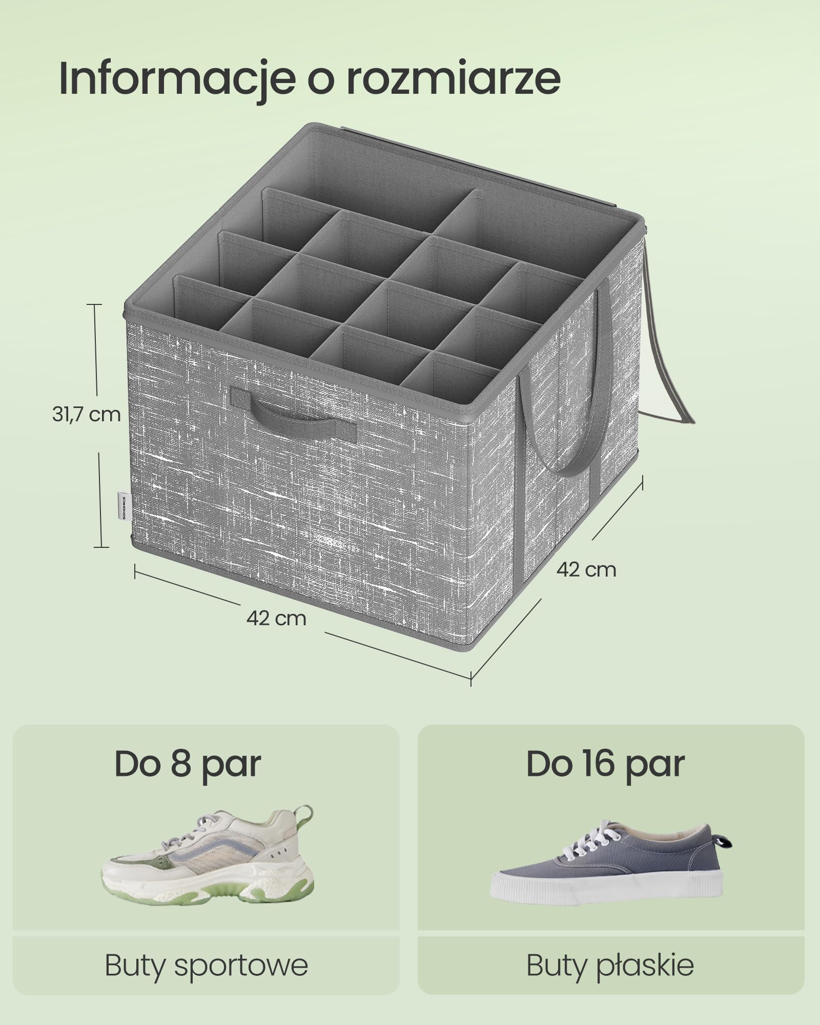 SONGMICS Organizer na buty, zestaw 2 szt., każdy na maksymalnie 16 par, pudełko do przechowywania butów, uchwyty, przezroczysta pokrywa, do sypialni, przedpokoju, garderoby, Rush Grey LSP602G01