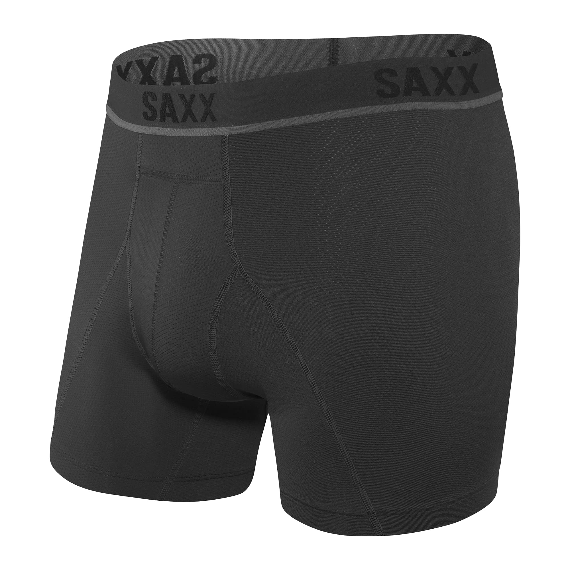SAXX Men's Underwear - KINETIC Light-Compression Mesh Boxer Briefs with Built-in Pouch Support –Underwear for Men, Blackout, Medium