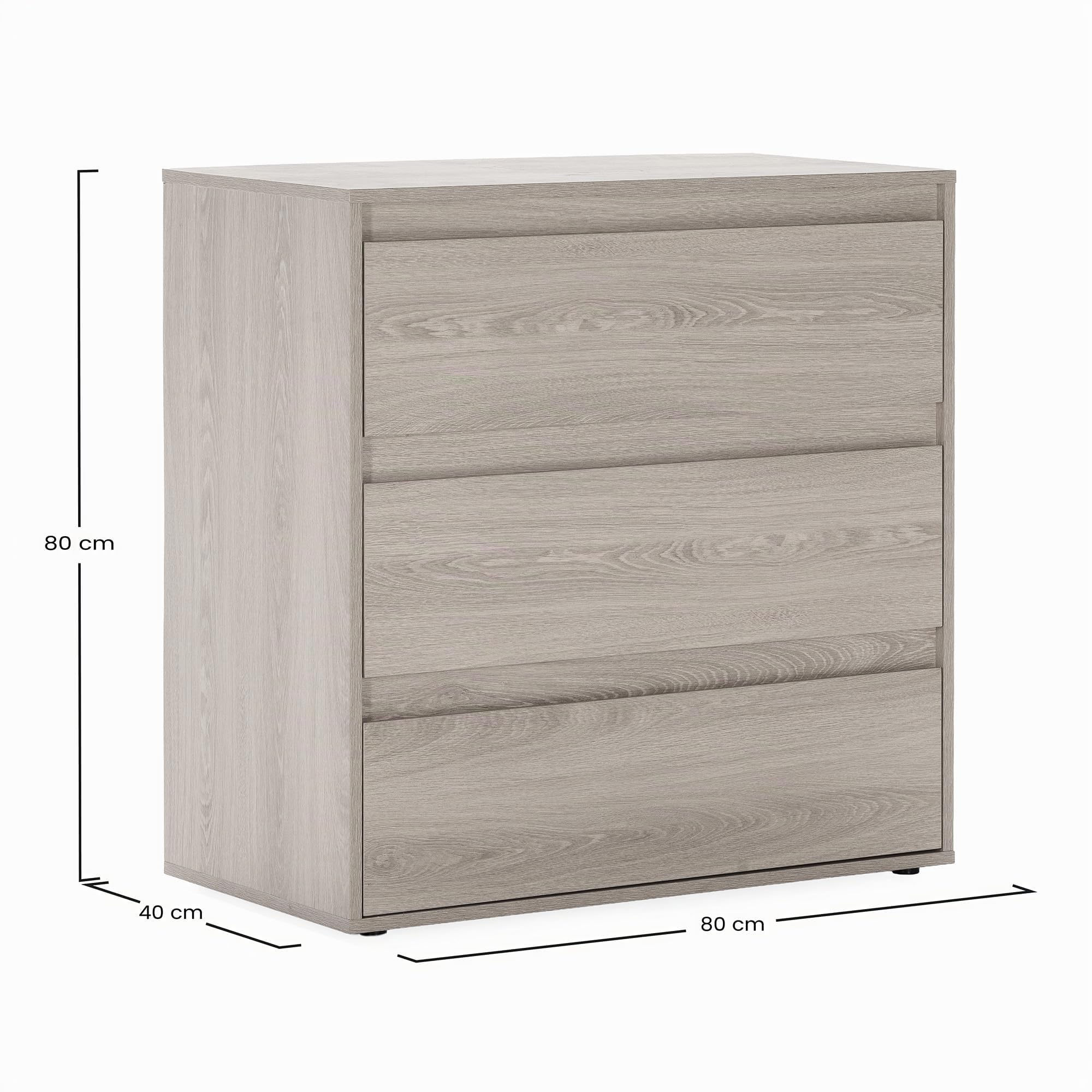 HOMN LIVING Cómoda de Noche Tori 3 cajones Color Roble, 80 cm (Ancho) 40 cm (Profundo) 80 cm (Altura)