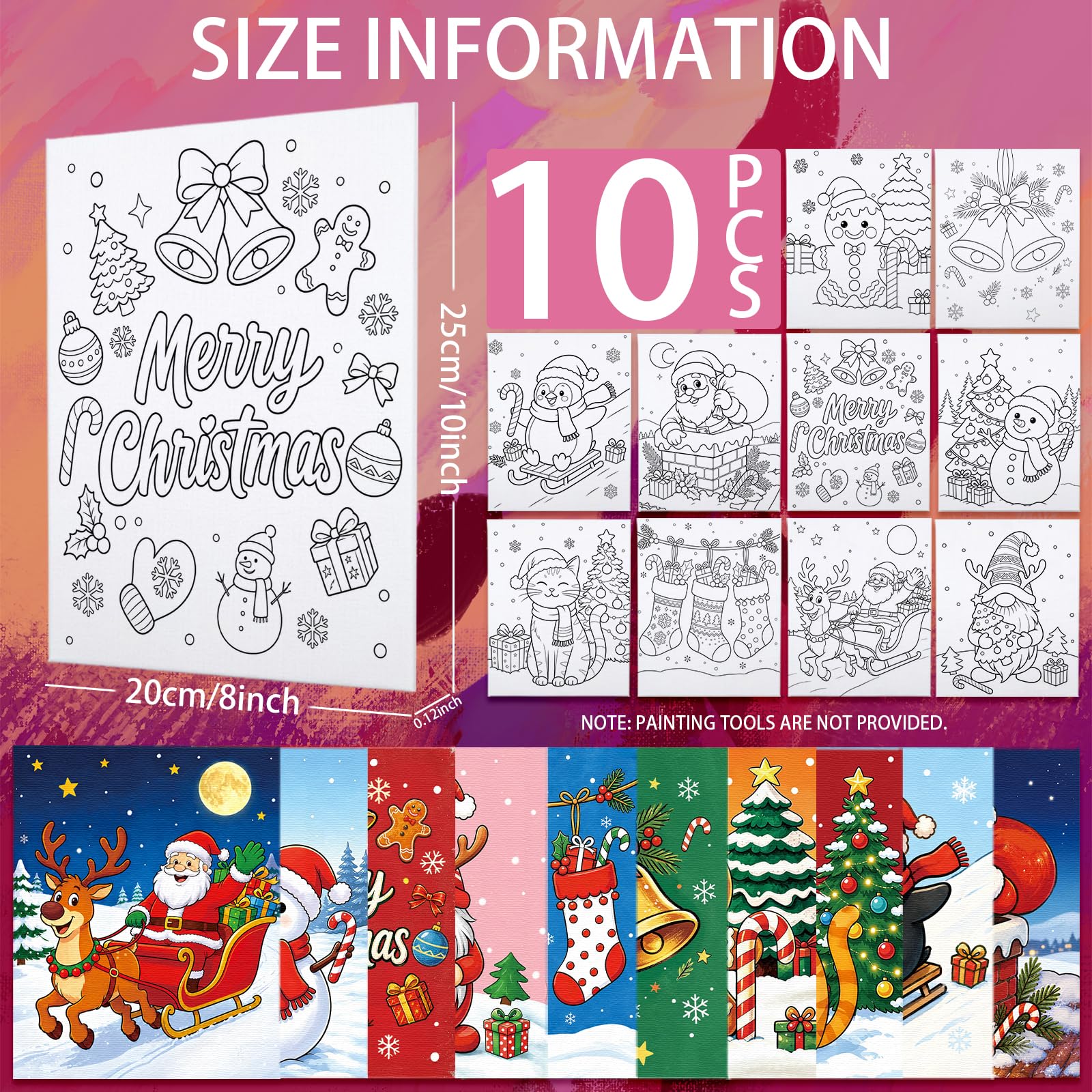 Nuberlic Lot de 10 toiles pré-dessinées à peindre pour enfants sur le thème