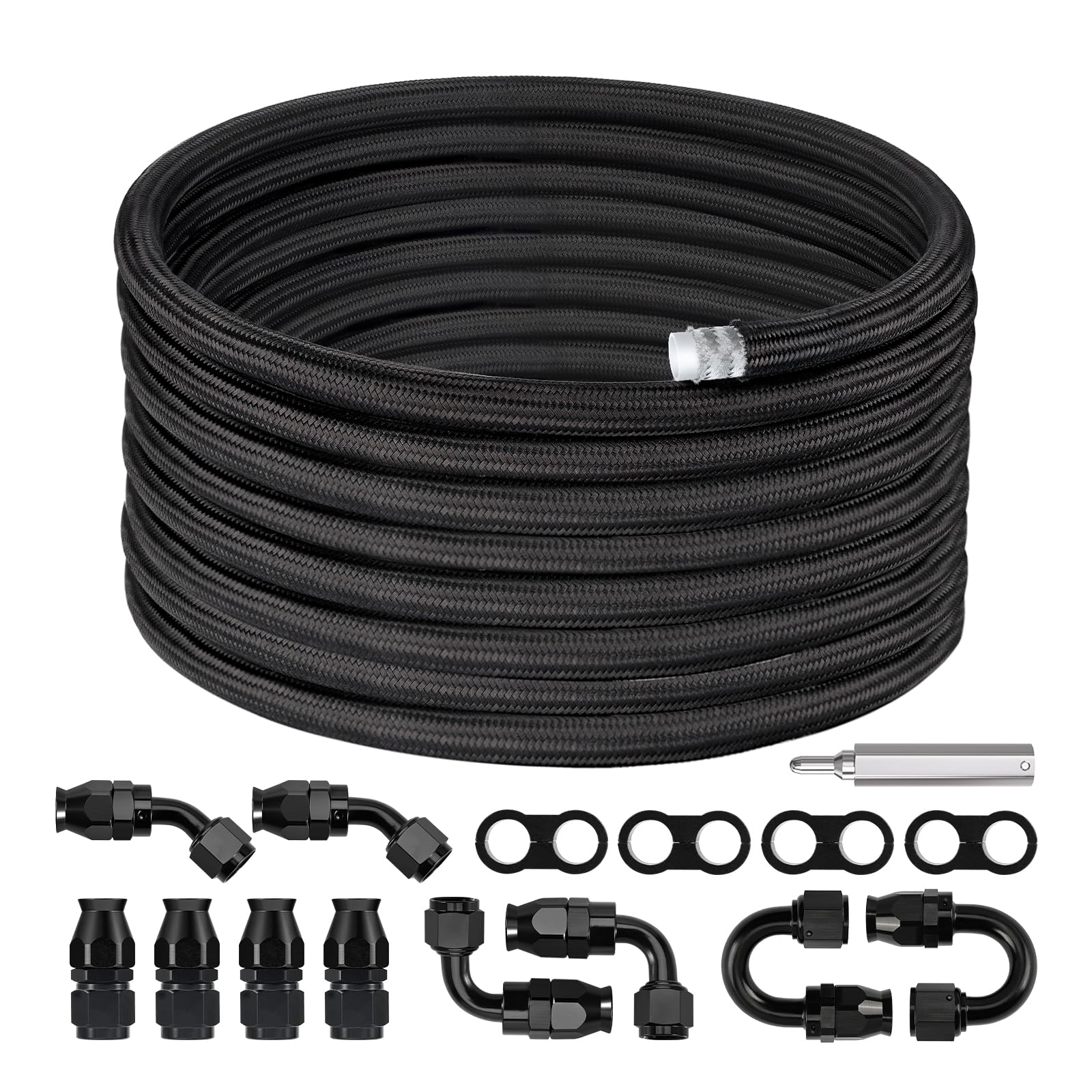 EVIL ENERGY 6AN PTFE Fuel Line Kit, E85 Stainless Steel Braided PTFE Fuel Hose 30FT AN6 LS Swap EFI Fuel Line Fitting Kit-image-14