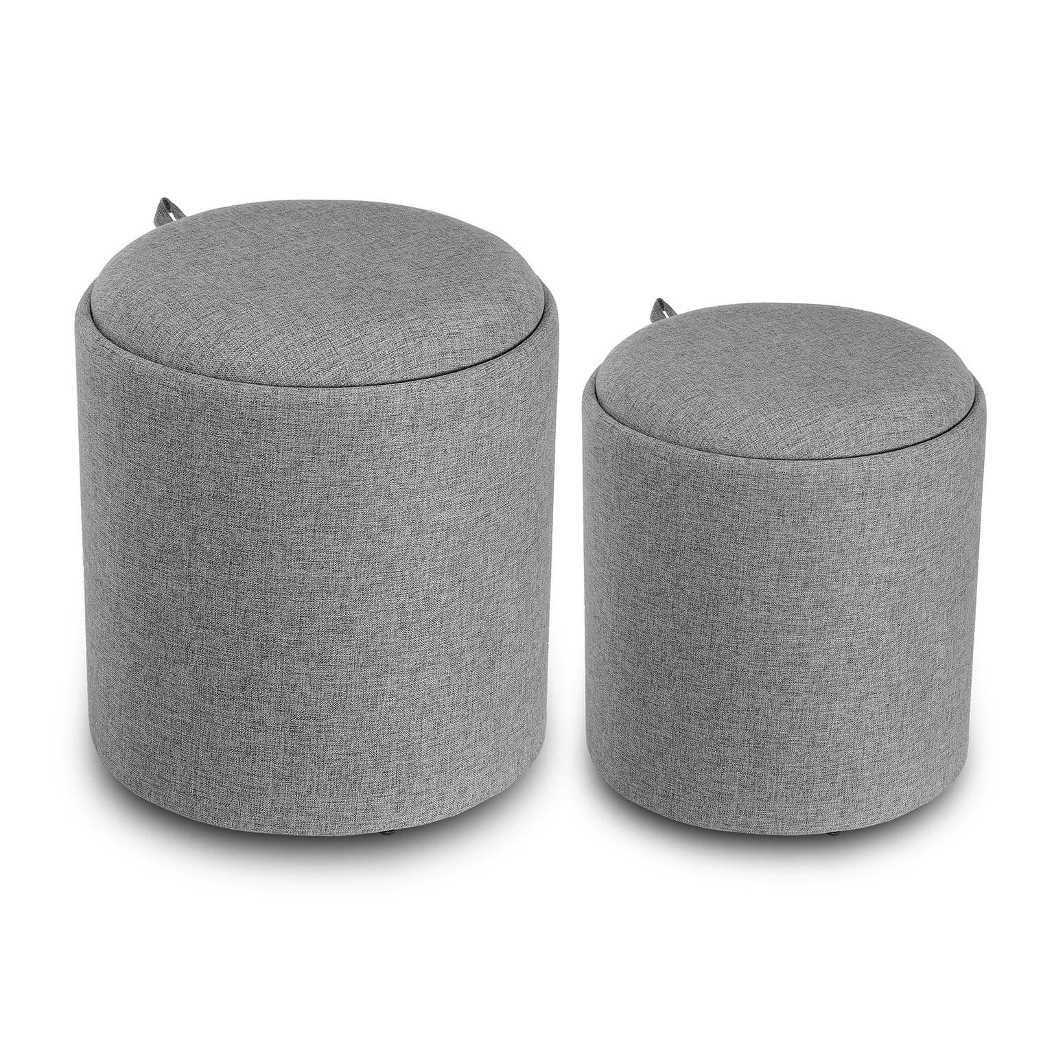Versa Bangalore Taburete Puff Redondo Reposapiés para el salón o el Dormitorio, Set de 2, con Espacio de almacenaje, Medidas (Al x L x An) 44 x 39 x 39 cm, Algodón y Madera, Color Gris Oscuro