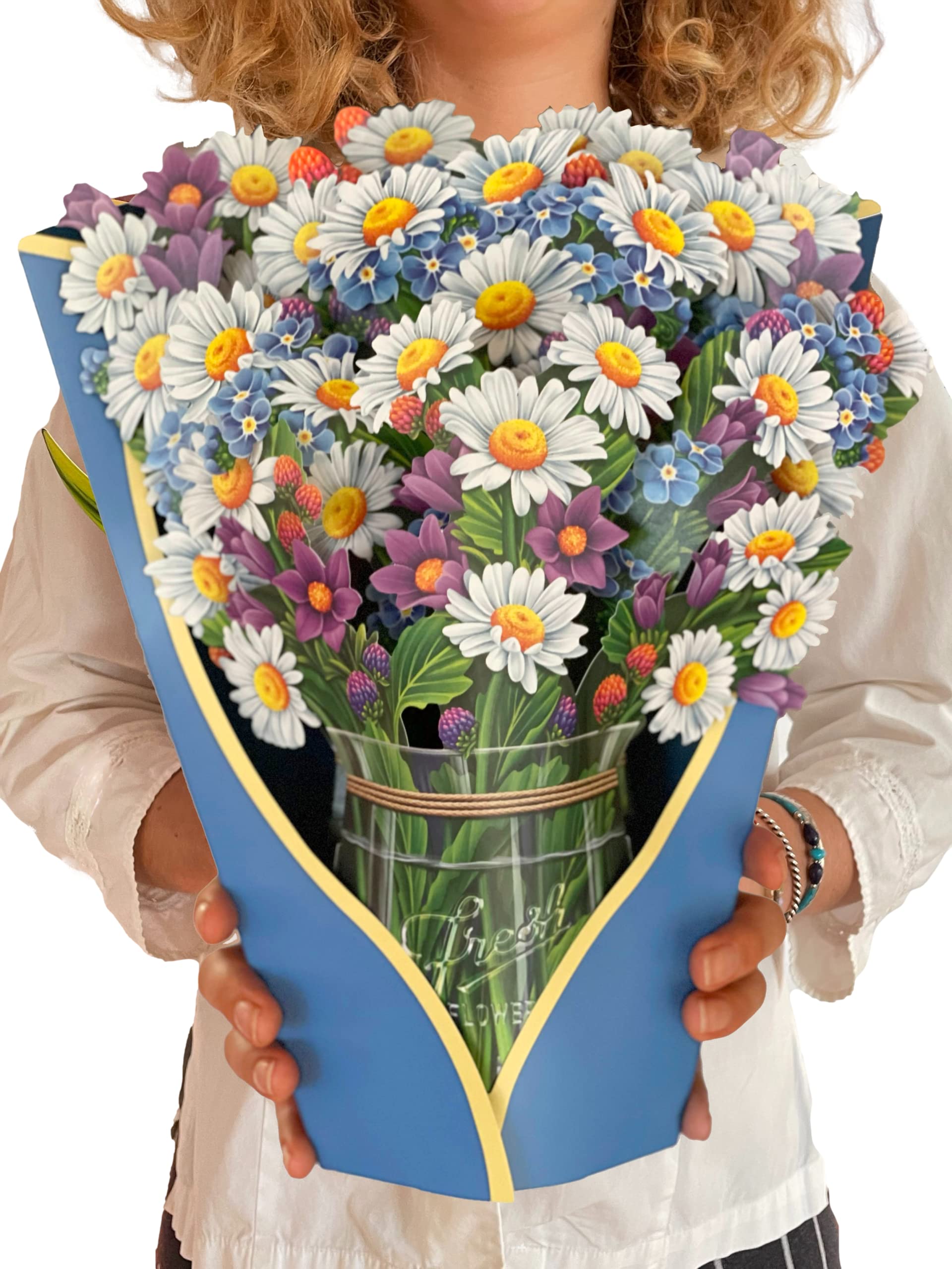 Freshcut Paper Pop Up Cards, Field of Daisies, 12 Inch Life Sized Forever Flower Bouquet 3D Popup Greeting Cards, Mother's Day Gifts, Birthday Gift Cards, Gifts for Her with Note Card & Envelope