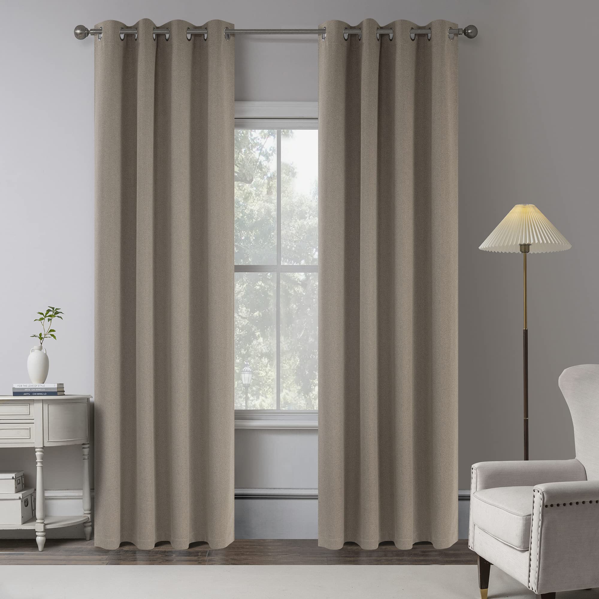 KEQIAOSUOCAI Taupe 100% blackout linen curtains 120 inch