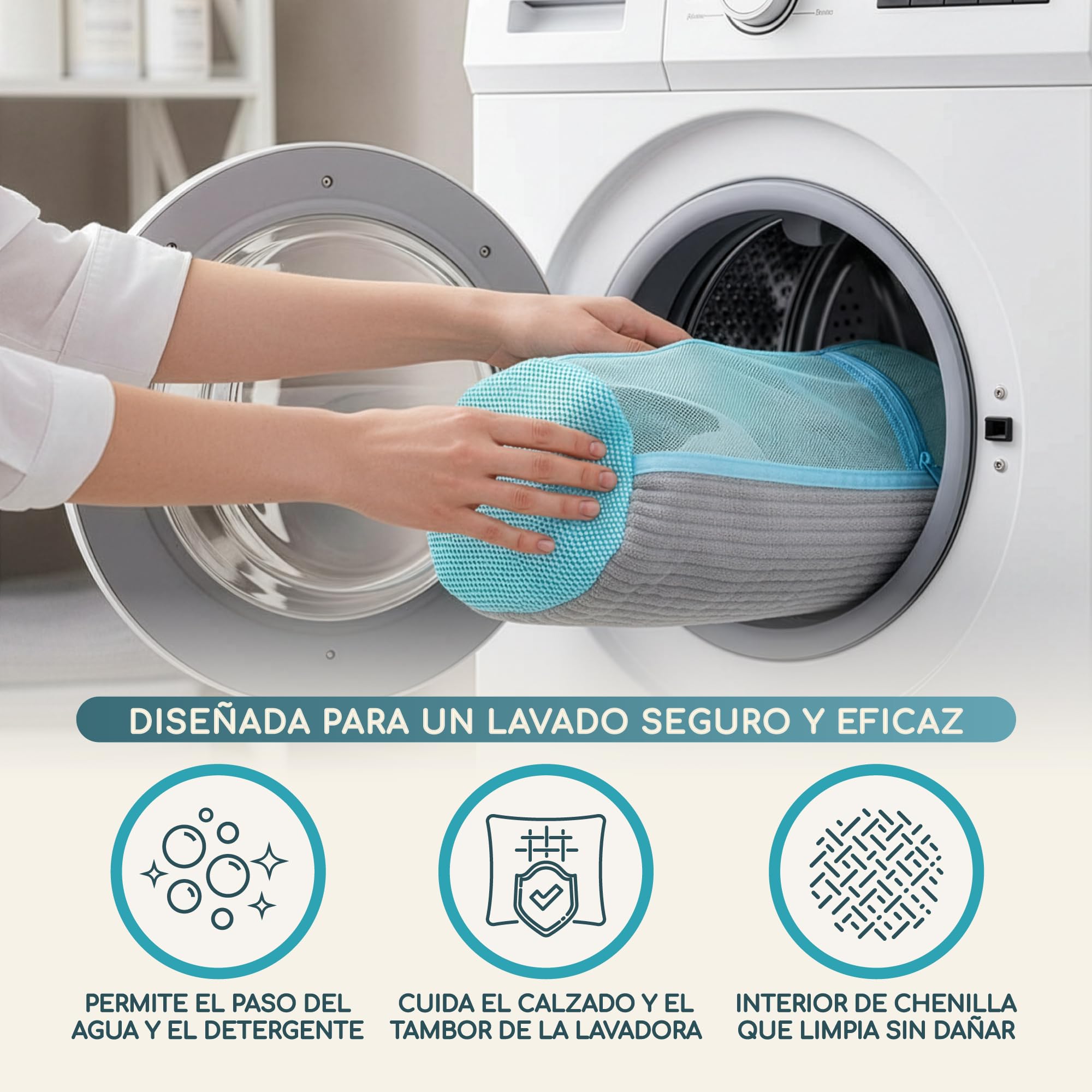 Bolsa Lavadora Zapatillas Premium, 1 Bolsa para Lavar Zapatillas en Lavadora con Chenilla 360°, Reutilizable, Malla Reforzada, Cremallera Oculta, Funda para Lavar Zapatos en Lavadora, Protección Total — view 3